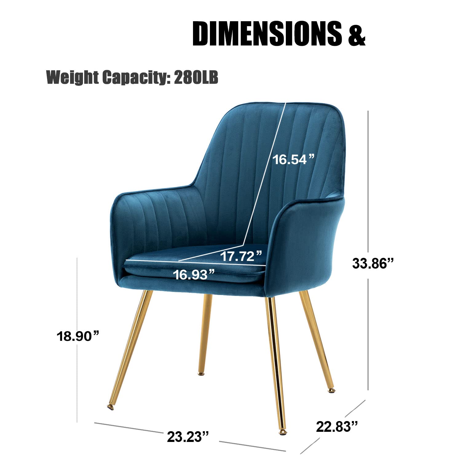 Velvet Accent Chair - Modern Tufted Armchair for Home Office, Living Room & Bedroom - Blue Velvet Upholstery with Golden Metal Legs - Perfect for Reading Nook, Dining Area or Cozy Corner Decor