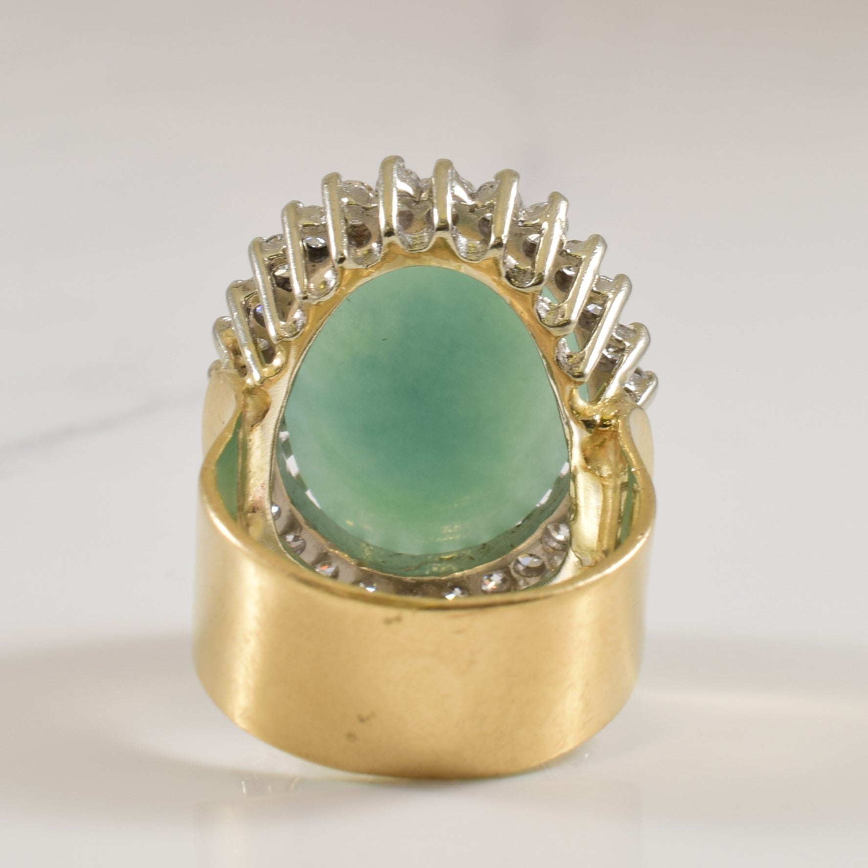 14.00ct Jadeite & Diamond Cocktail Ring - 1.26ctw Total Weight - Size 8.25 - Elegant Statement Jewelry for Evening Parties & Special Occasions