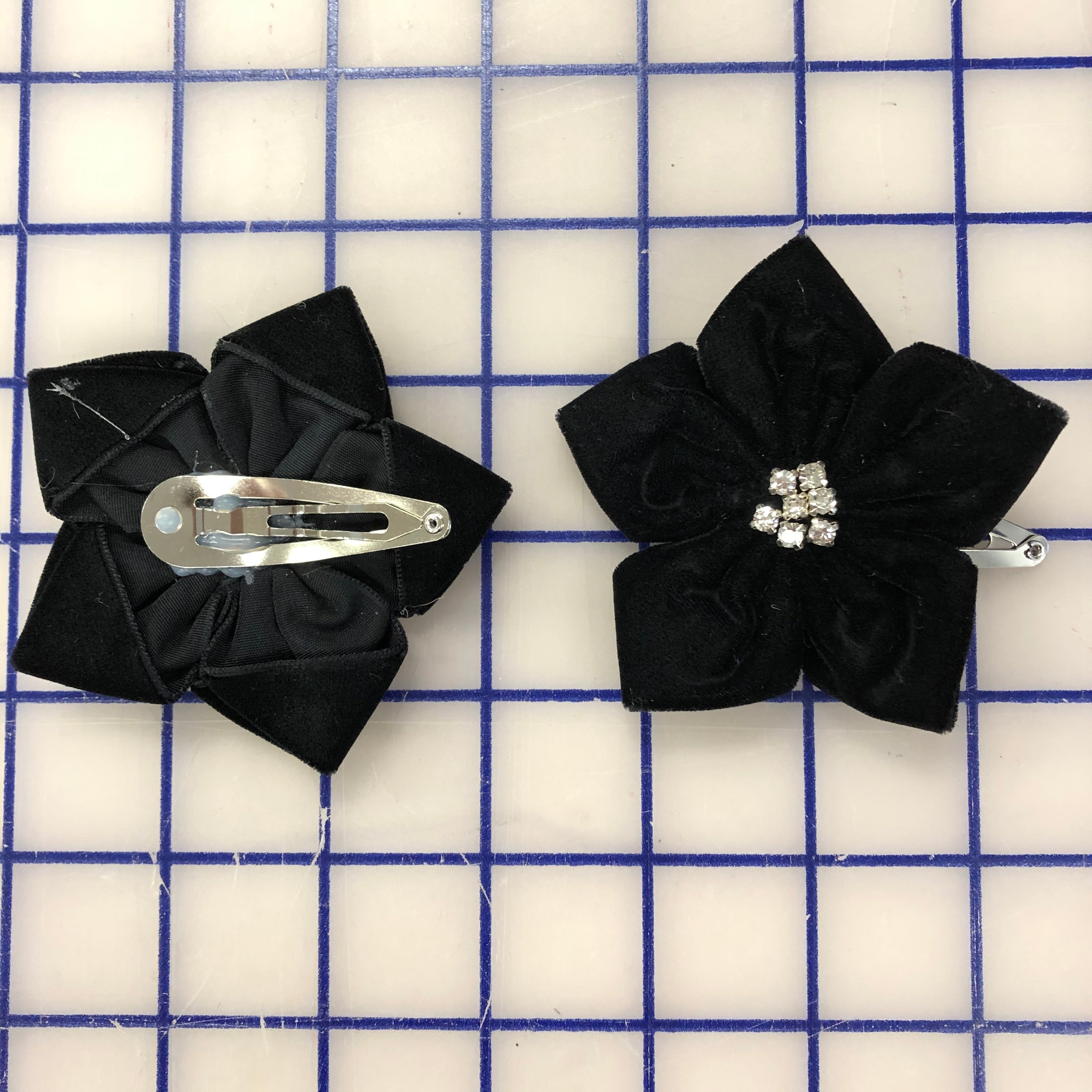 Black Velvet Flower Hair Clip with Crystal Rhinestones - Elegant Hair Accessory for Women, Bridal, Prom, Party & Special Occasions