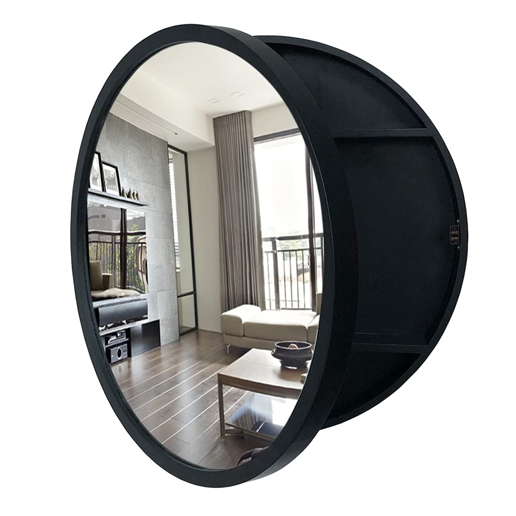 Black Round Bathroom Mirror Cabinet - 60cm Wall Mounted Vanity Mirror with Storage for Bathroom, Bedroom & Dressing Room - Modern Mirror Door Medicine Cabinet for Makeup & Organizing Essentials