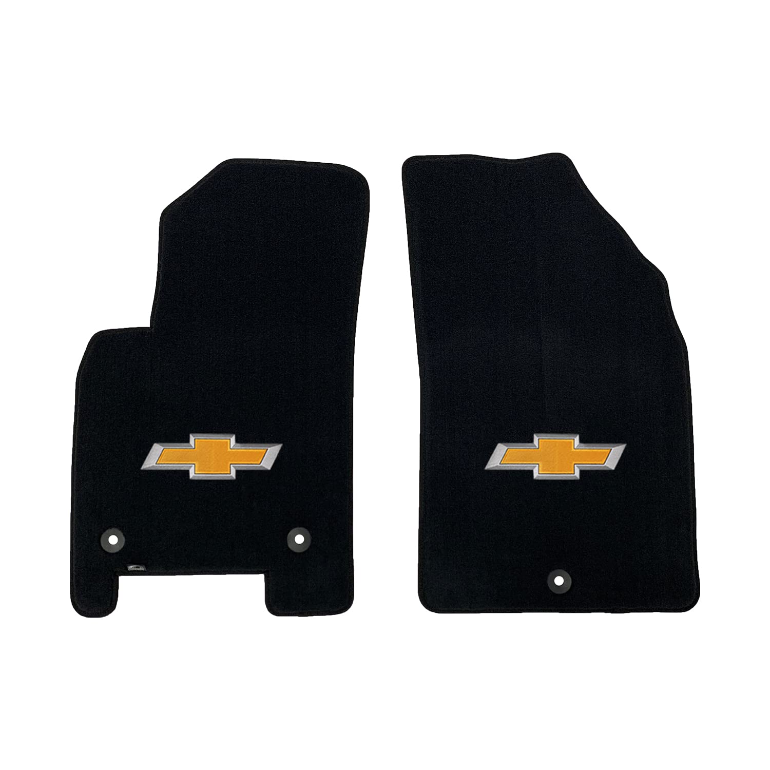 Premium Custom-Fit Carpeted Floor Mats for 2014-2016 Chevy Spark EV - 3D Gold Bowtie Design, Charcoal (2-Piece Front Set) | Luxury Car Accessories for Enhanced Comfort & Style | Perfect for Daily Commute & Road Trips