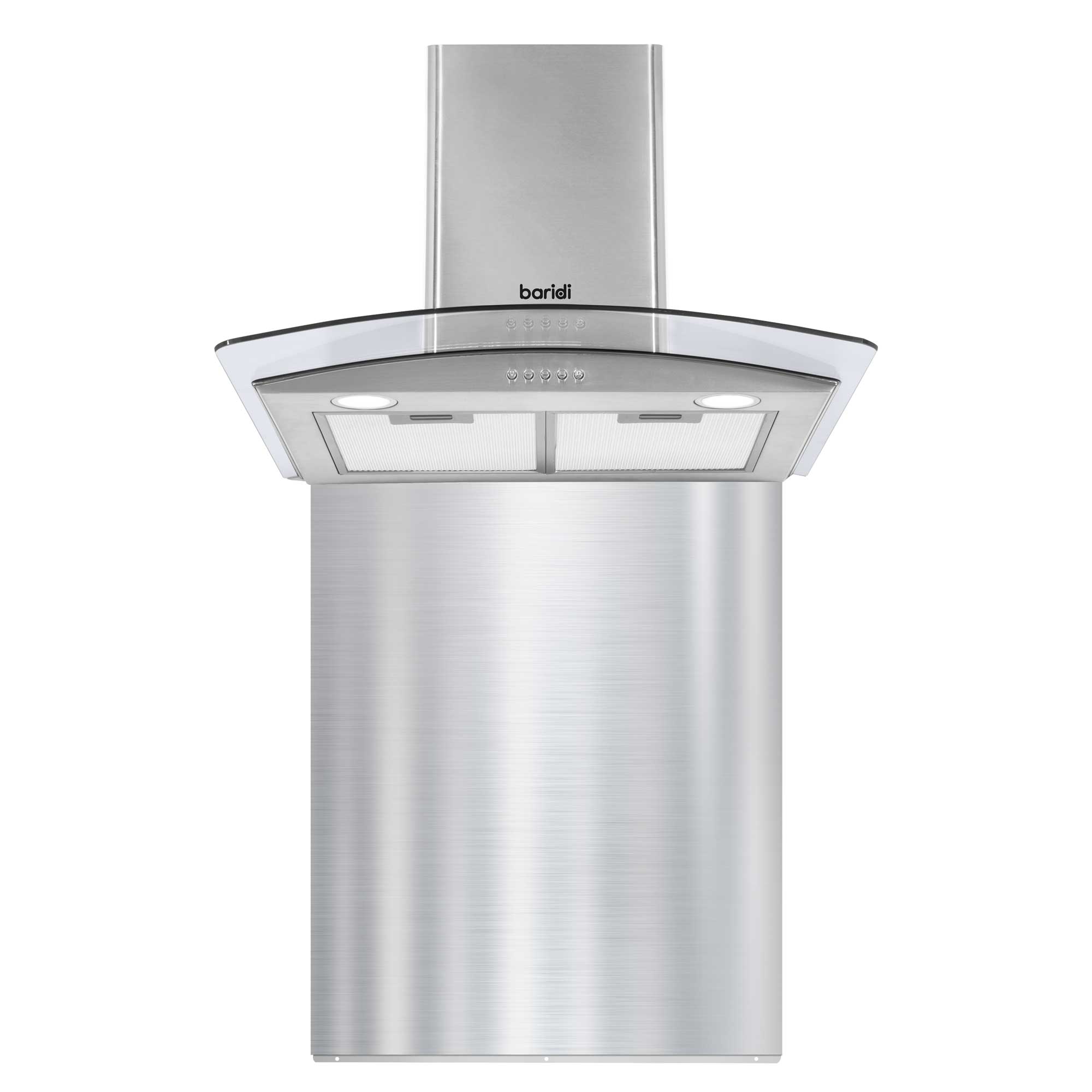 Baridi 60cm Curved Glass Range Hood with Carbon Filters, LED Lights & Splashback - Stainless Steel Kitchen Extractor Fan for Smoke & Odor Removal - Perfect for Modern Home Cooking & Open Kitchen Designs (Model DH208)