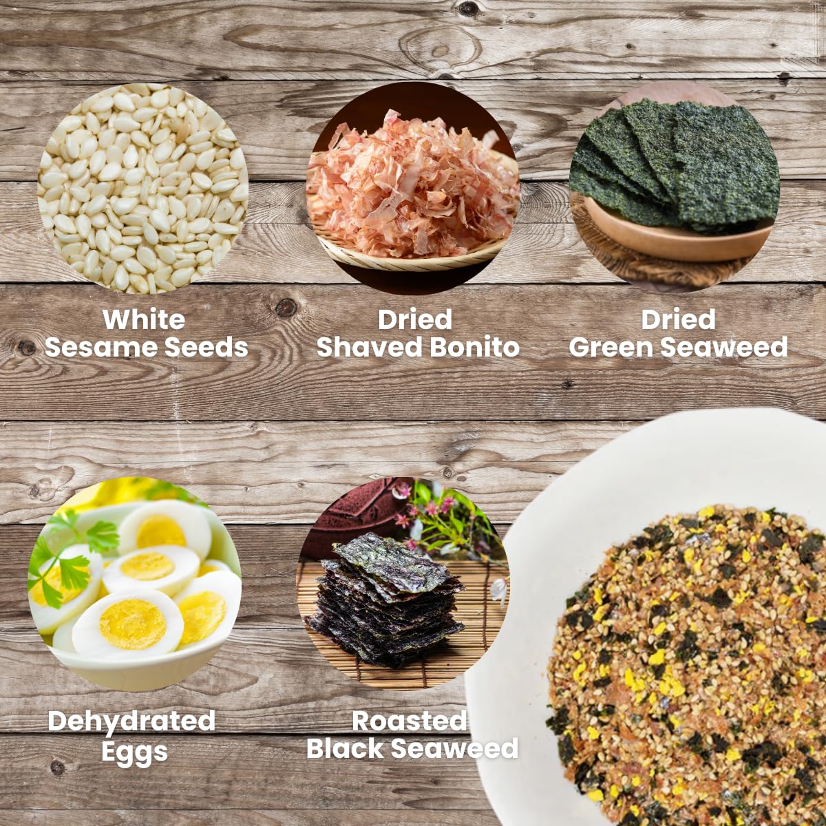 Premium Japanese Furikake Rice Seasoning - Bonito & Egg Flavor | Authentic Umami Spice for Rice, Salad & Stir Fry | 1.58oz (Pack of 2) | Perfect for Sushi Bowls, Bento Boxes & Home Cooking