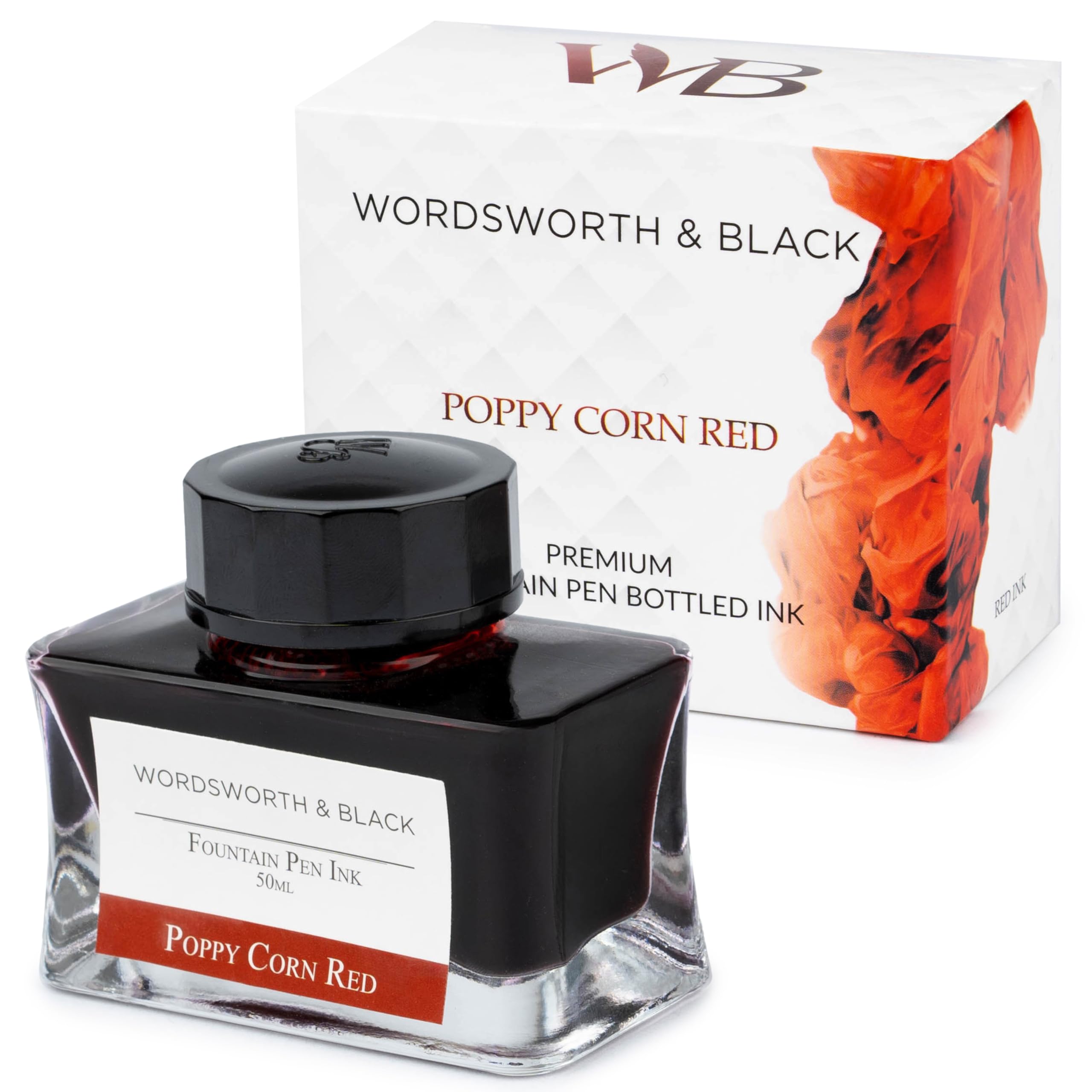 Premium Luxury Wordsworth & Black Fountain Pen Ink Bottle (50ml) - Poppy Corn Red, Smooth Flow for Elegant Writing | Ideal for Calligraphy, Journaling & Professional Use