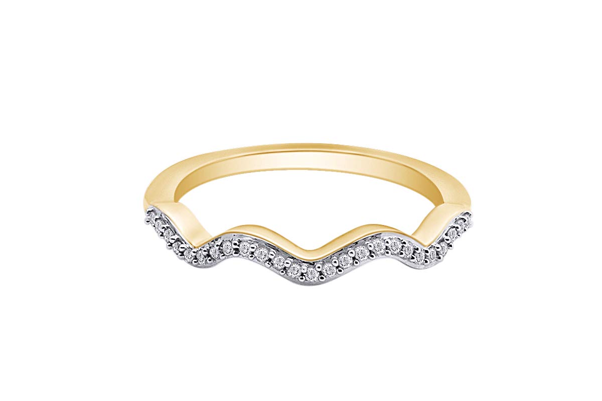 10K Solid Gold Round Cut White Diamond Wavy Band Ring (1/15 Cttw) - Elegant Wedding, Anniversary & Everyday Jewelry for Women