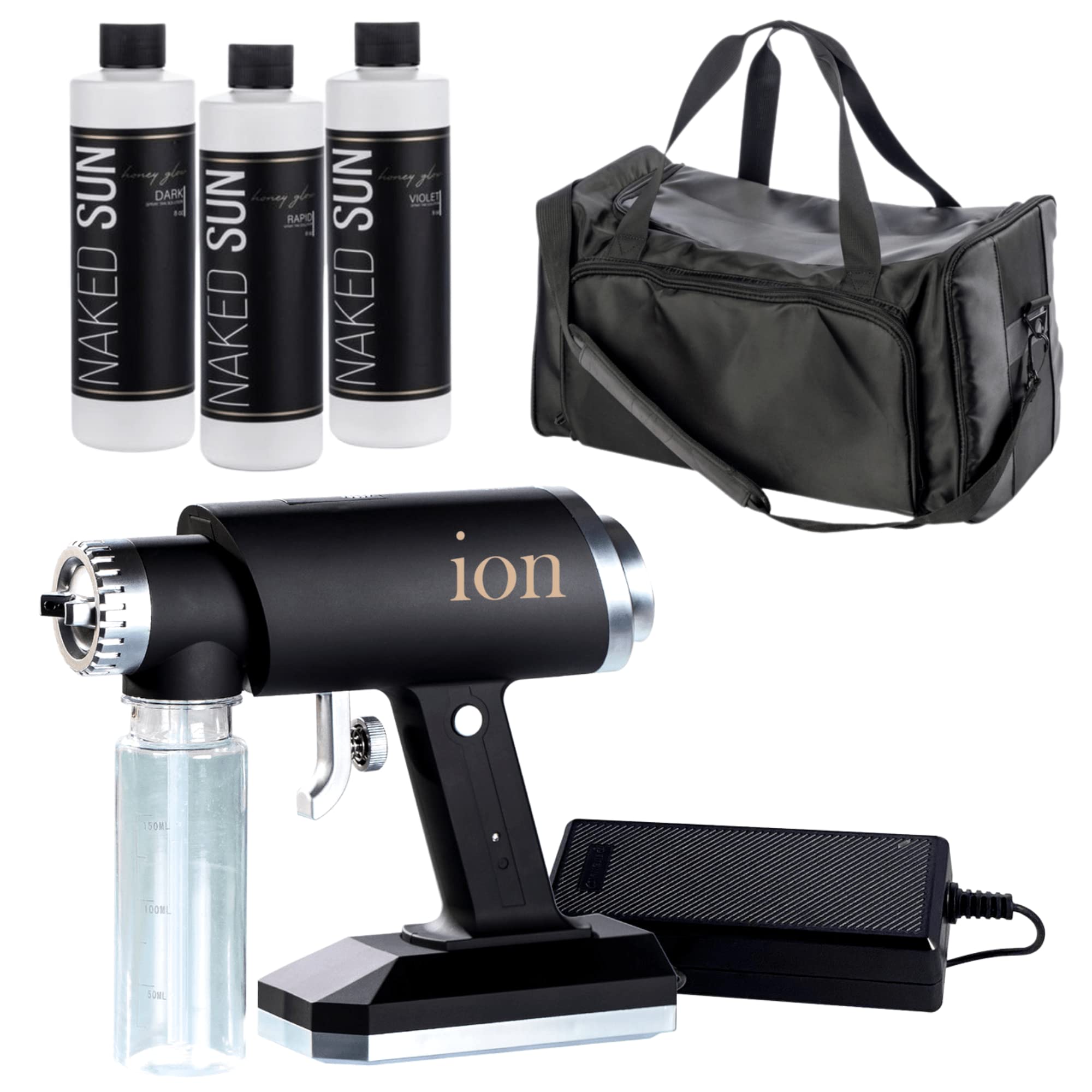 Professional Spray Tanning Machine Kit with Honey Glow Sunless Solution - Naked Sun Ion Tanning System, Pro Tech Bag & Accessories (5-Piece Set) for Salon, Home Use & Mobile Tanning Services