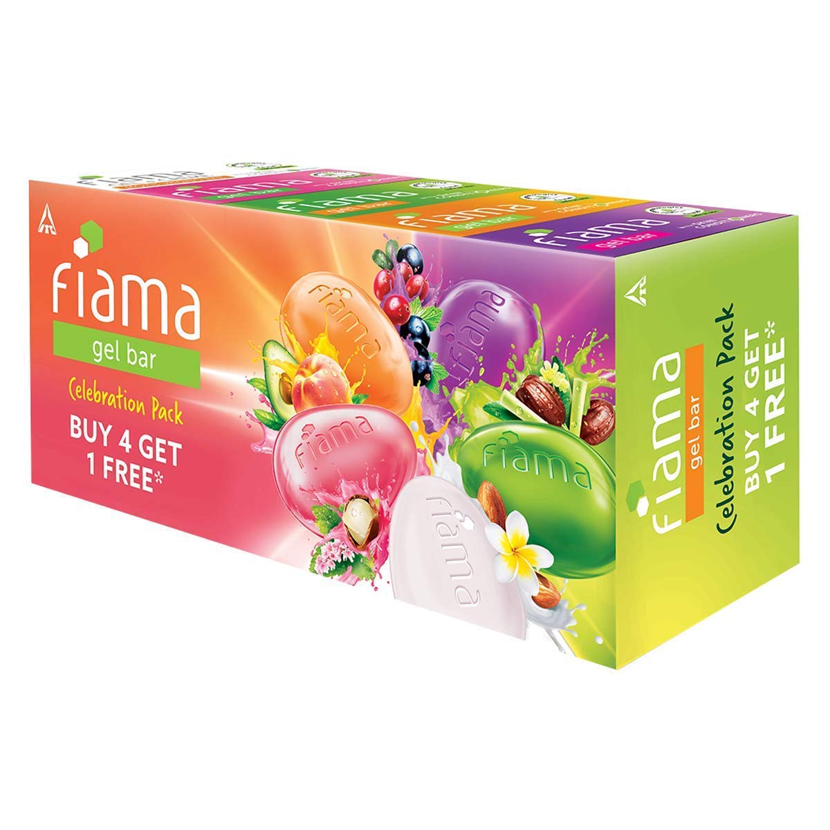 Fiama Gel Bar Celebration Pack - 5 Unique Gel Bars (125g Each) | Buy 4 Get 1 Free | Fiama Shower Gel Blackcurrant & Bearberry Body Wash with Skin Conditioners (500ml Pump) for Radiant Glow | Perfect for Gifts, Spa Days & Luxurious Bath Time