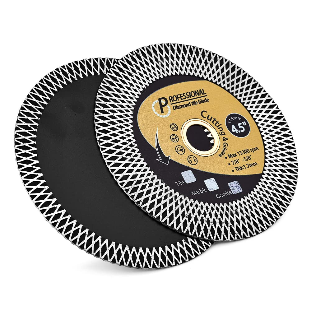 2-Pack 4.5 Inch Super Tile Blade - Diamond Porcelain Cutting Disc for Granite, Marble, Ceramic & Porcelain Tiles - Wet/Dry Grinding Wheel - Perfect for DIY Home Renovation & Professional Tile Installation