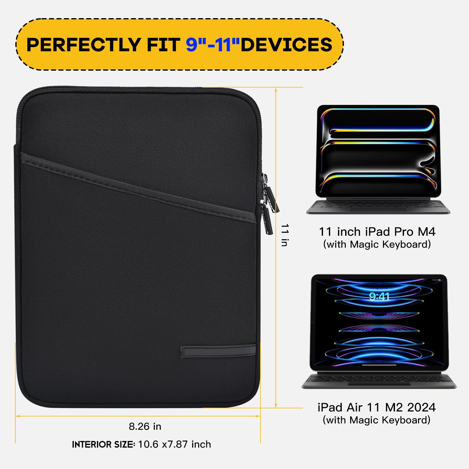 Premium 9-11 Inch Tablet Sleeve Case - Compatible with iPad Pro M4 11