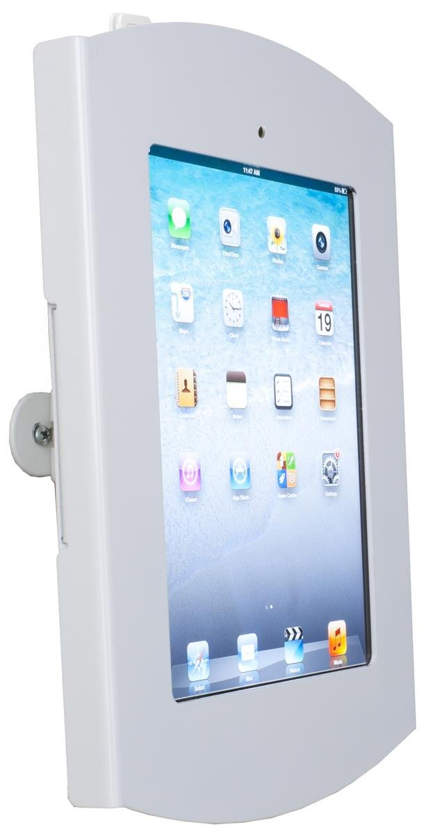Secure iPad Wall Mount with Locking Enclosure - Compatible with iPad 2-4 & Air - Hidden Home Button Design - White Steel Finish - Perfect for Retail, Restaurants & Office Displays