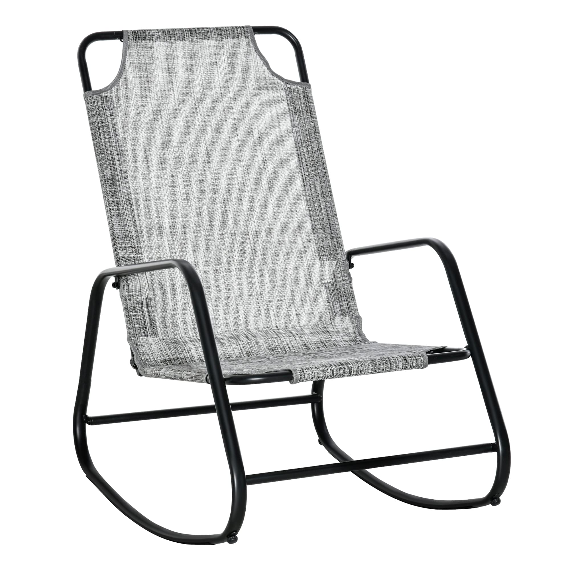 Outsunny Grey Sling Fabric Rocking Chair - Outdoor & Indoor Patio Rocker for Garden, Balcony, Porch - Perfect for Relaxing, Reading & Sunbathing