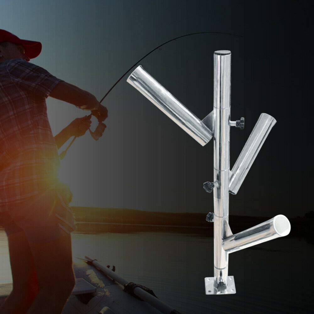 Stainless Steel 316 Adjustable Fishing Rod Holder - Vertical Bird Tree Design with 3 Rod Tubes & Trident Outrigger - Stylish Pole Pod Bracket Socket Rack with Base - Perfect for Boat, Kayak, and Shore Fishing Organization