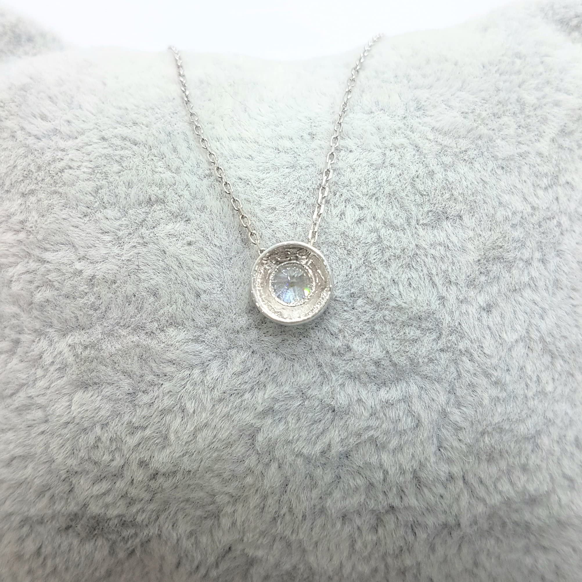 14K Solid Gold Solitaire Necklace for Women - Floating CZ Bezel Round Pendant, Minimalist Dainty Jewelry, Gift for Her - Perfect for Weddings, Anniversaries & Everyday Elegance