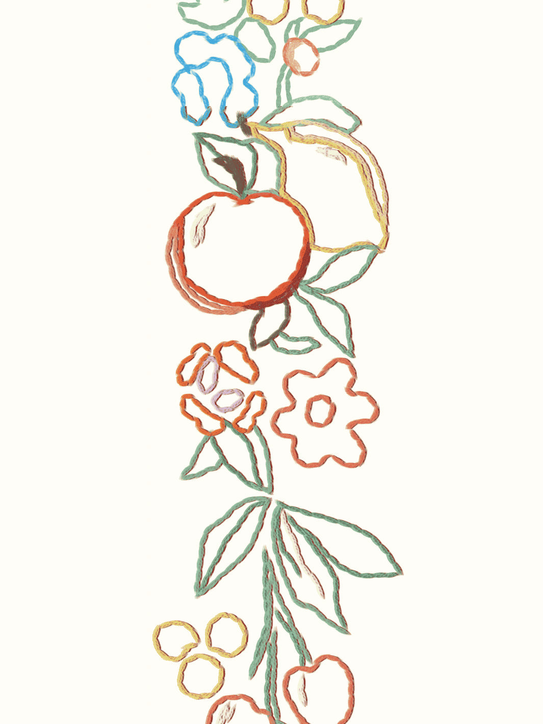Lingua Franca Embroidered Fruit Vines Wallpaper - Cream Floral Peel & Stick Wallpaper for Bedroom, Nursery, Kitchen Decor