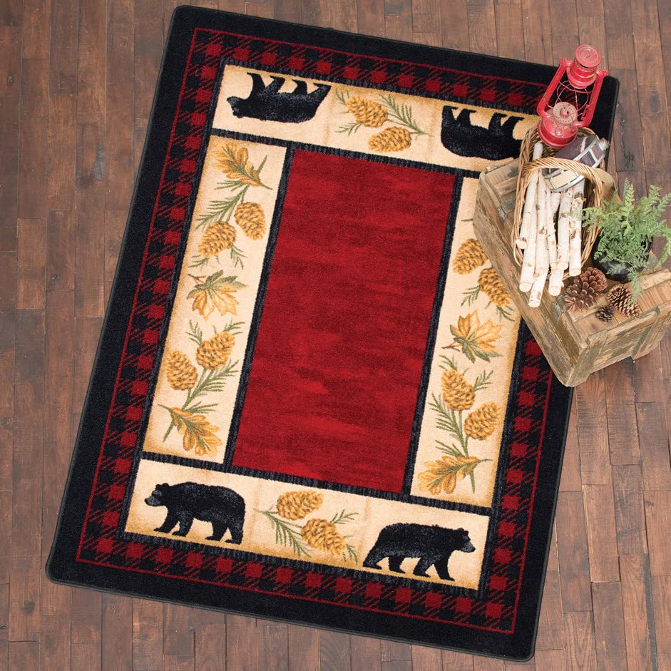 Faux Sheepskin Fur Rug - Rustic Bear & Moose Area Rug for Cabin, Bedroom & Living Room - Wildlife Throw Rug in Brown/Red - 12