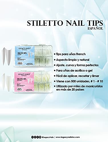 Legacy Nails Professional Nail Tips for Acrylic, Gel & Builder Gel - Stiletto & Natural Shapes | Perfect for Salon, DIY Manicures & Nail Extensions