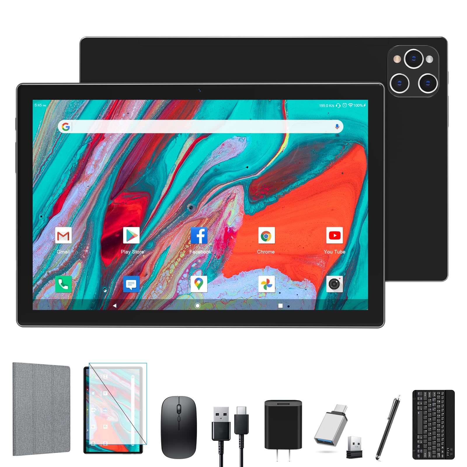 2024 Latest Android 13 Tablet 10 Inch - 128GB Storage + 16GB RAM (8+8 Expandable) - Octa-Core Processor, 2-in-1 Laptop with Keyboard - 5G WiFi, Bluetooth, 13MP Camera - Includes Mouse & Protective Case - Perfect for Work, Study & Entertainment