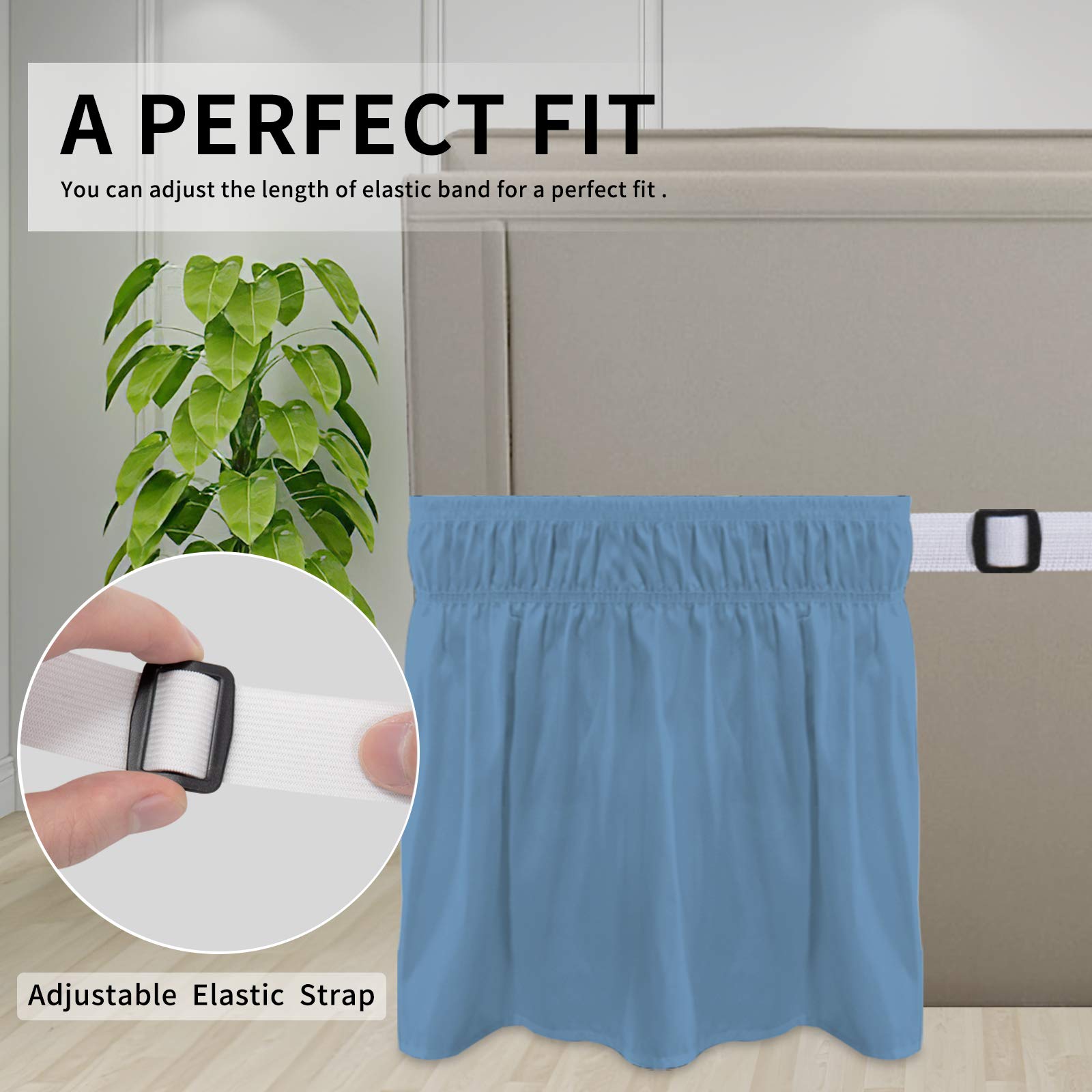 16 Inch Drop Light Blue Elastic Wrap Around Bed Skirt for Queen Size Beds - Wrinkle & Fade Resistant Silky Luxurious Fabric, Easy Fit Machine Washable Dust Ruffle - Perfect for Master Bedrooms, Guest Rooms & Hotel Decor