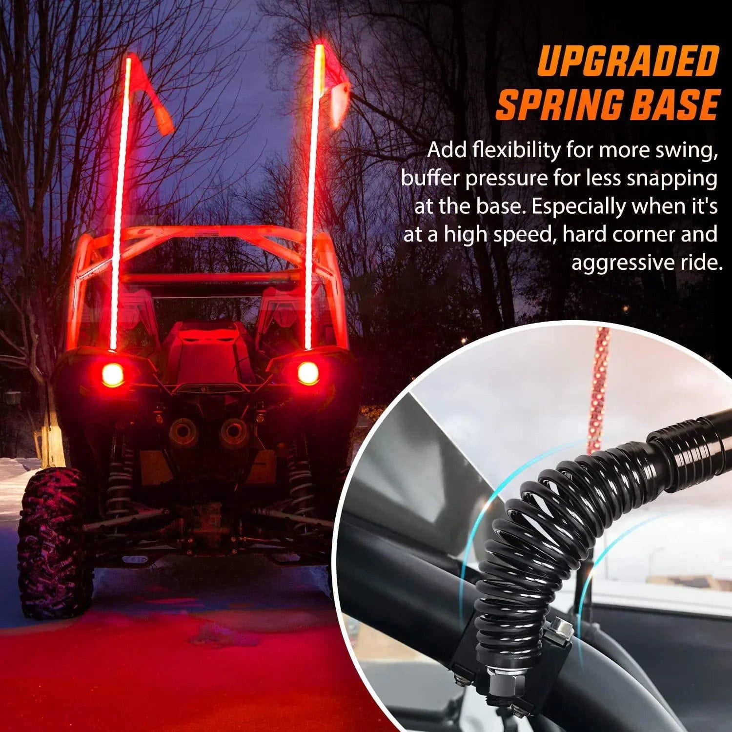 2Pcs 4FT Spiral Antenna with Spring Base LED Whip Light - RF Remote Control & 8.6FT Wire 5Pin Switch | Off-Road Vehicle, Truck, ATV, UTV Accessories for Night Riding & Outdoor Adventures