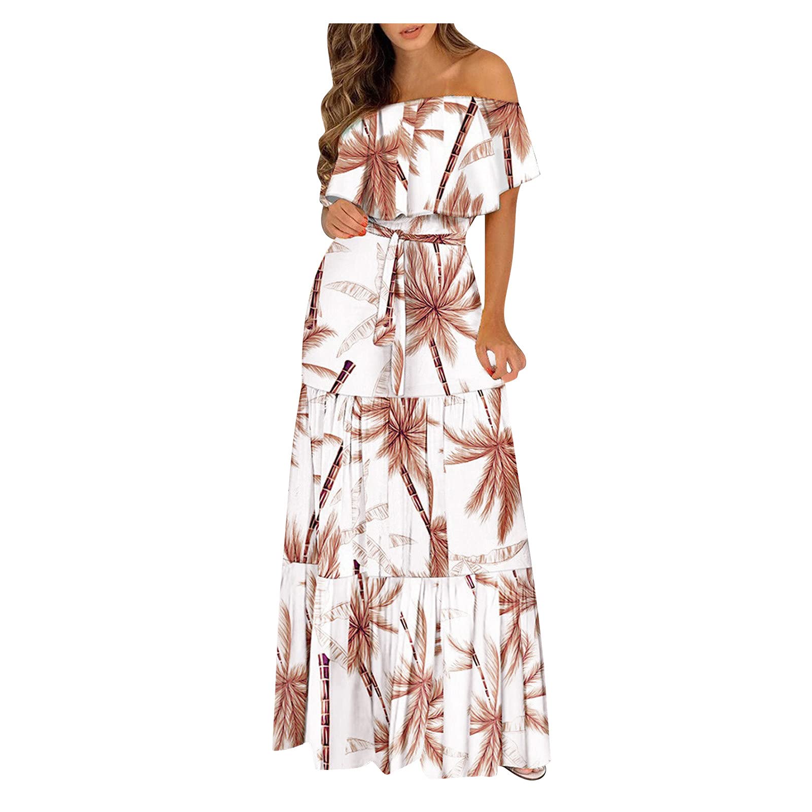 Women's Floral Print Lace Sleeveless Casual Dress with Ruffle Shoulder - Summer Tunic Dress in White for Beach, Party & Everyday Wear
