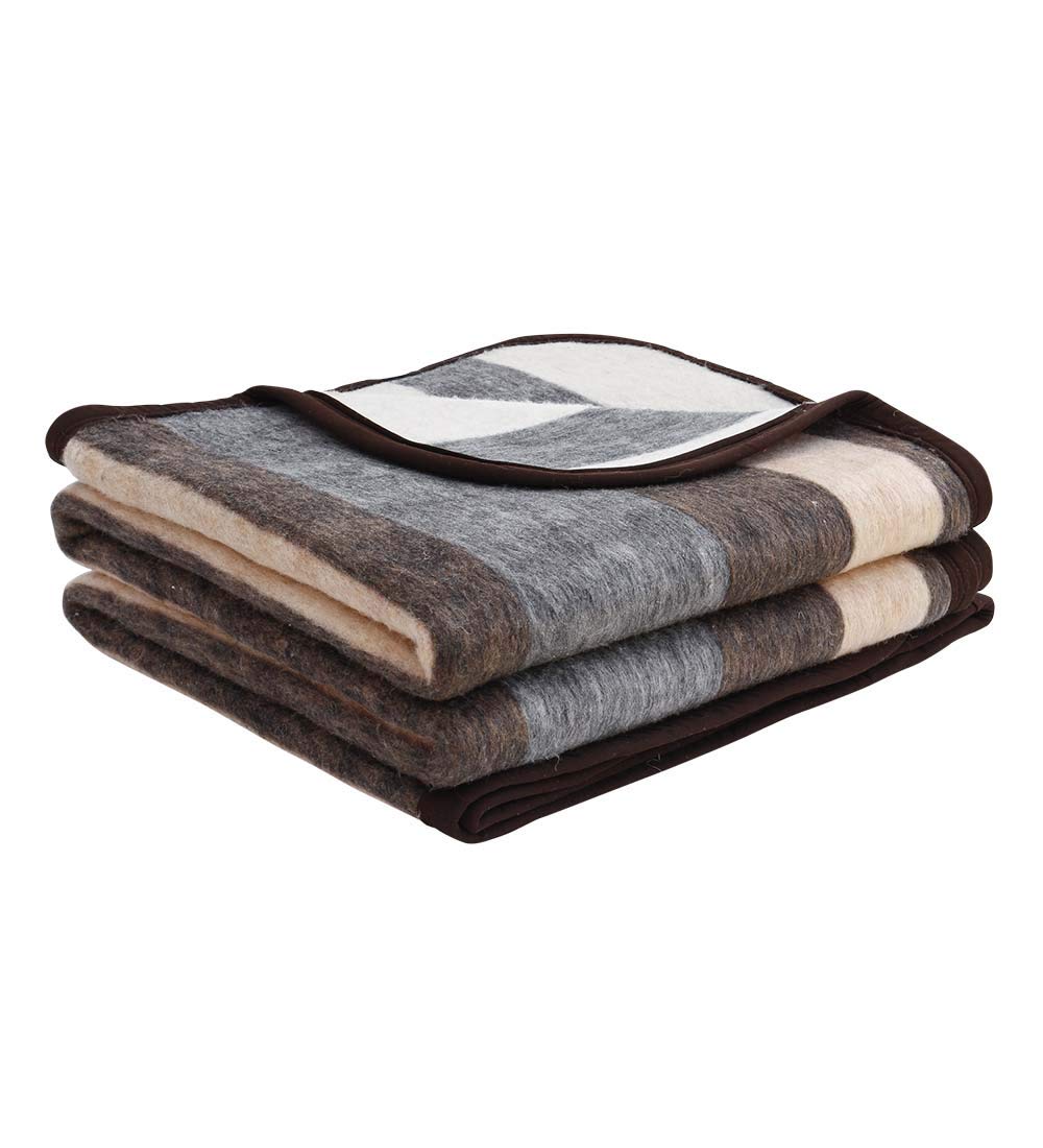 Premium Alpaca Wool Blanket - King/Queen/Full/Twin Size - Ultra Soft & Warm Heavyweight Throw - Striped Beige/Brown/Gray - Perfect for Bed, Sofa, Camping & Winter Nights