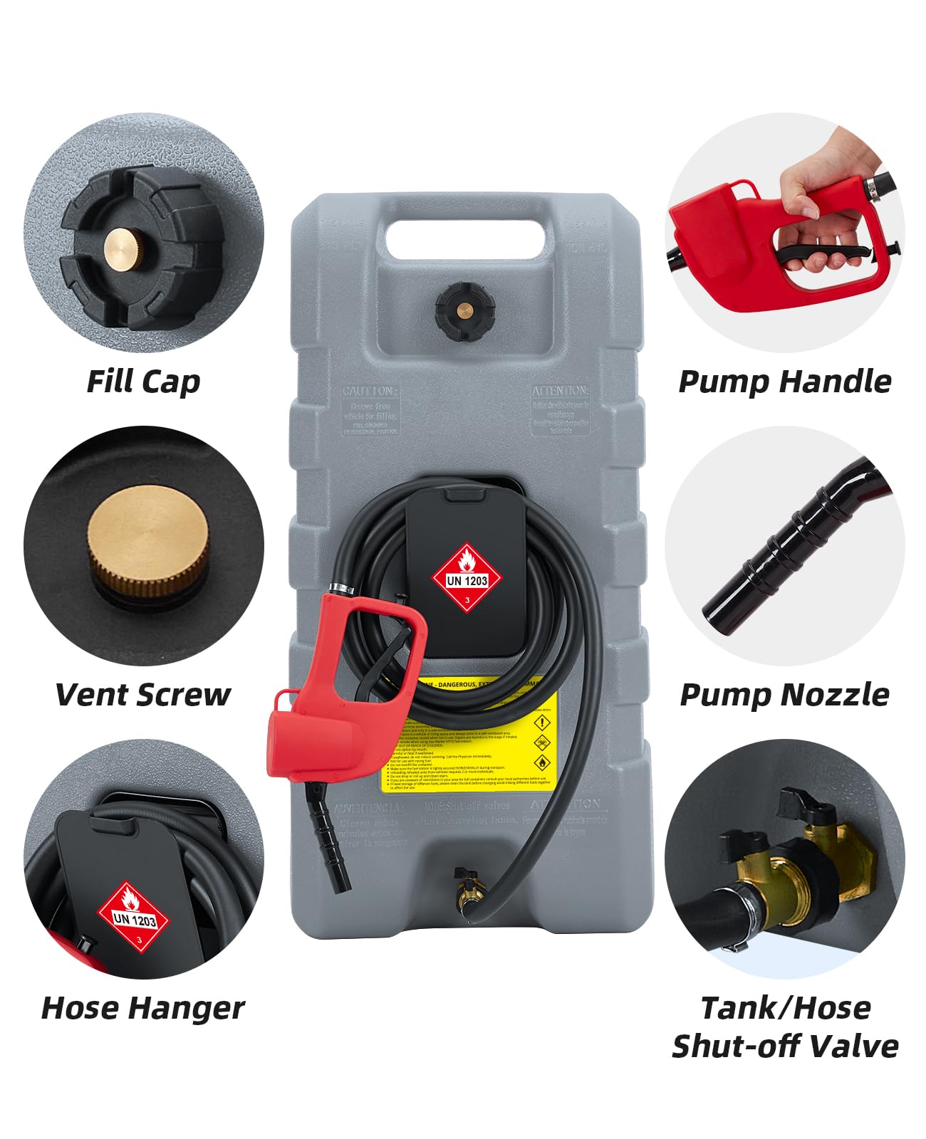 GARVEE 15 Gallon Portable Fuel Caddy with 10ft Hose - Manual Siphon Pump & 7.5L/min Nozzle for Diesel/Gasoline - Heavy Duty Gray Fuel Storage Tank for Emergency, Farm, Construction & Outdoor Use