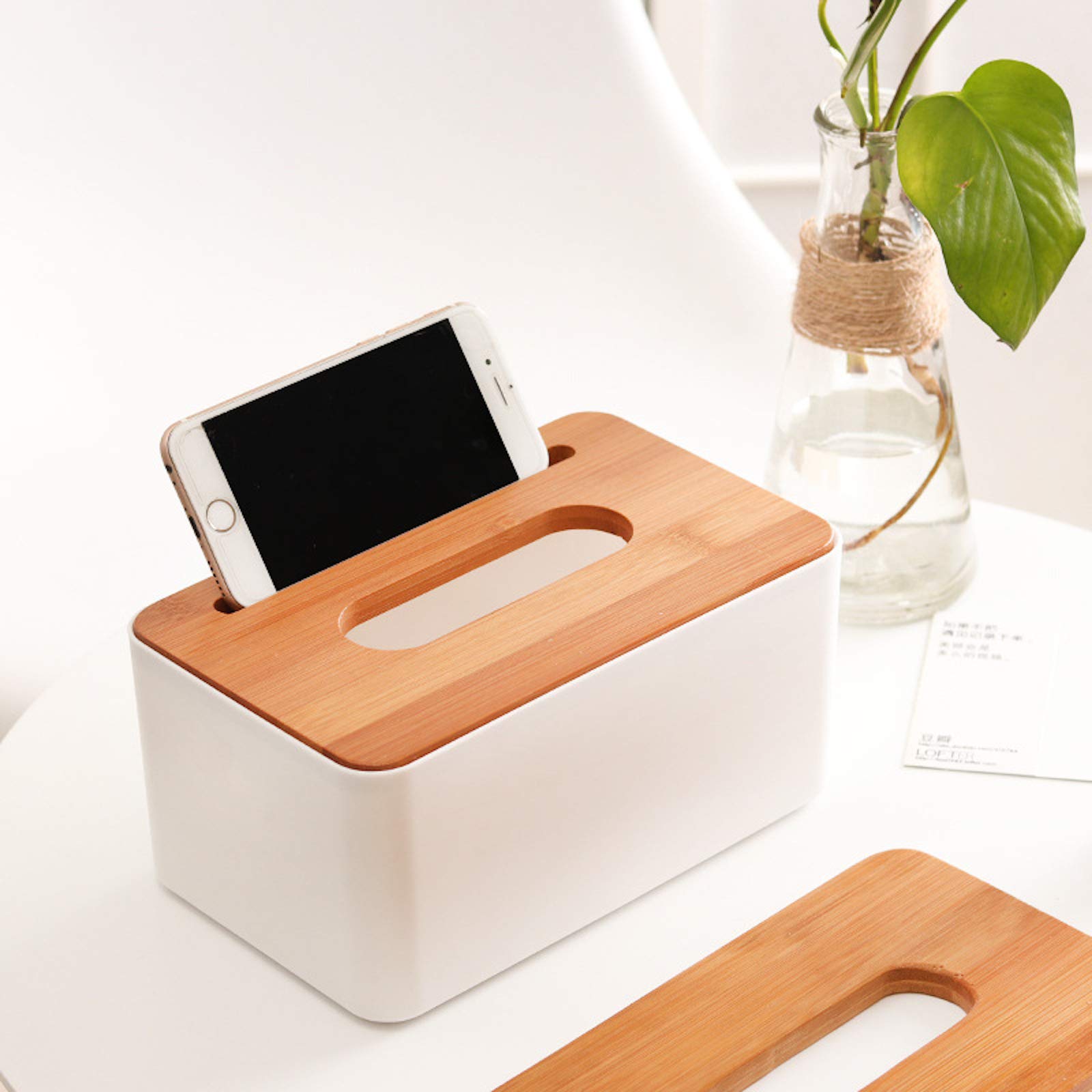 Modern Wooden Tissue Box Holder - Stylish Paper Napkin Organizer for Bathroom, Dining Table, Bedroom | Rectangle Design with Phone Holder | Perfect for Home, Office & Gift Giving