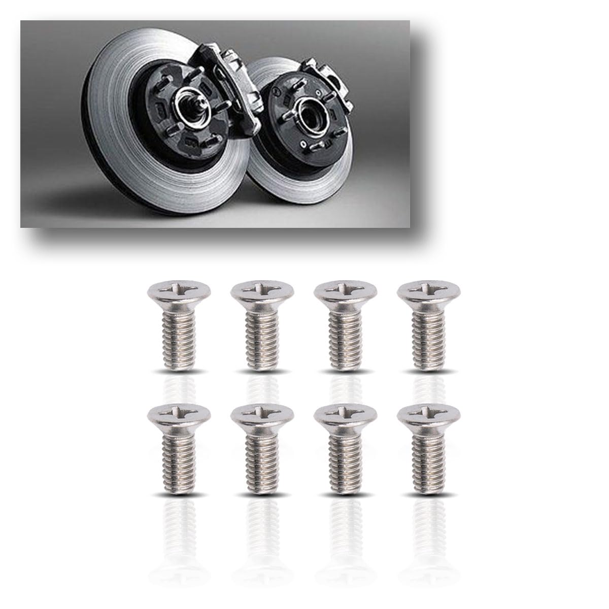 8-Pack Stainless Steel Brake Rotor Screws Kit - Compatible with Honda, Acura, Hyundai, Kia - Front & Rear Wheel Installation