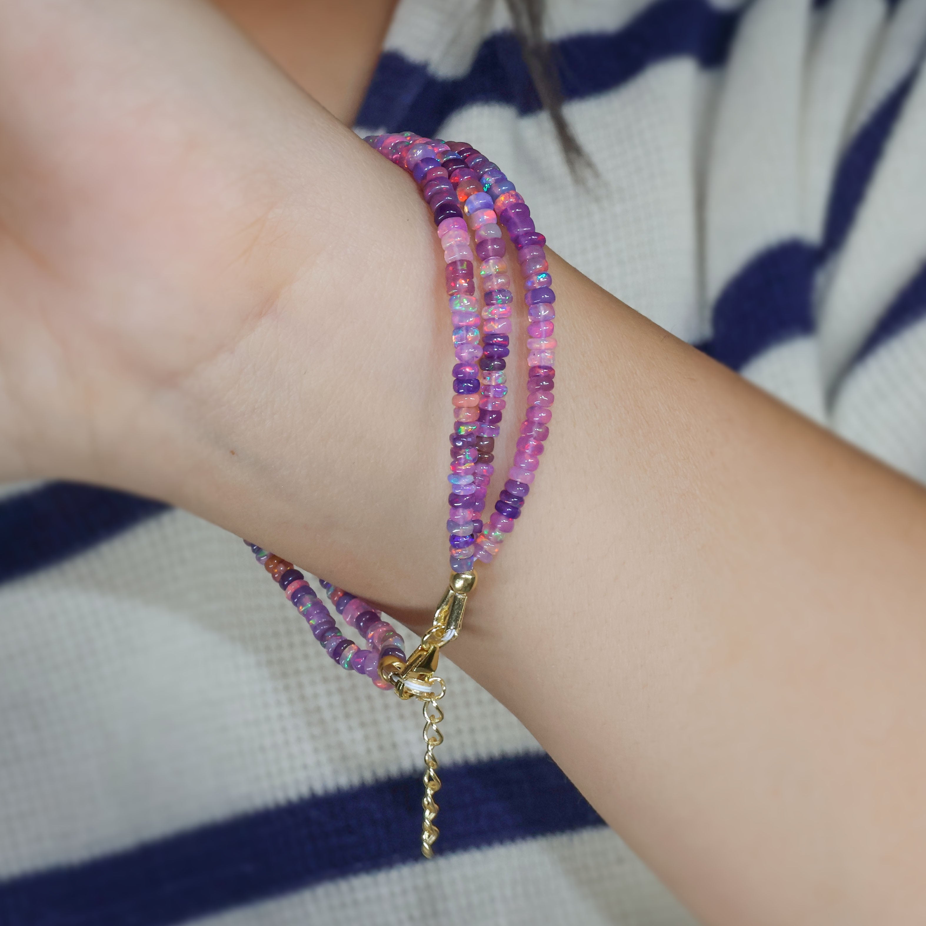 Natural Purple Opal 3 Strand Plain Beaded Bracelet for Women | Handmade Gemstone Jewelry | Boho Chic Accessories for Casual Wear & Special Occasions