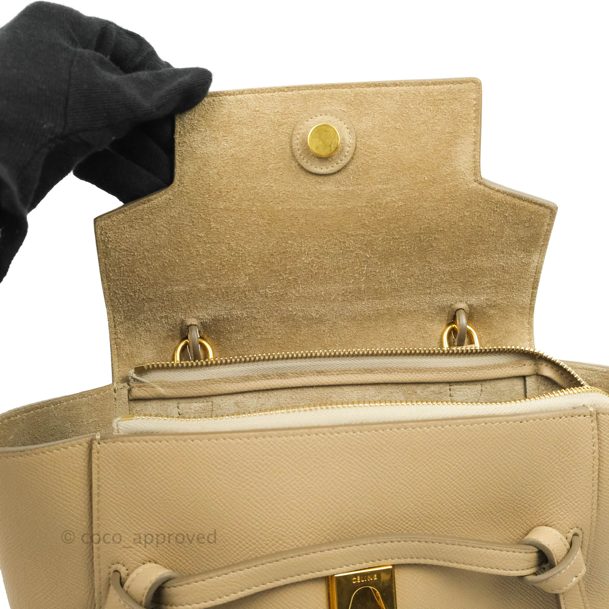 Celine Micro Belt Bag in Light Taupe Grained Calfskin with Gold Hardware - Perfect for Work, Travel & Everyday Luxury