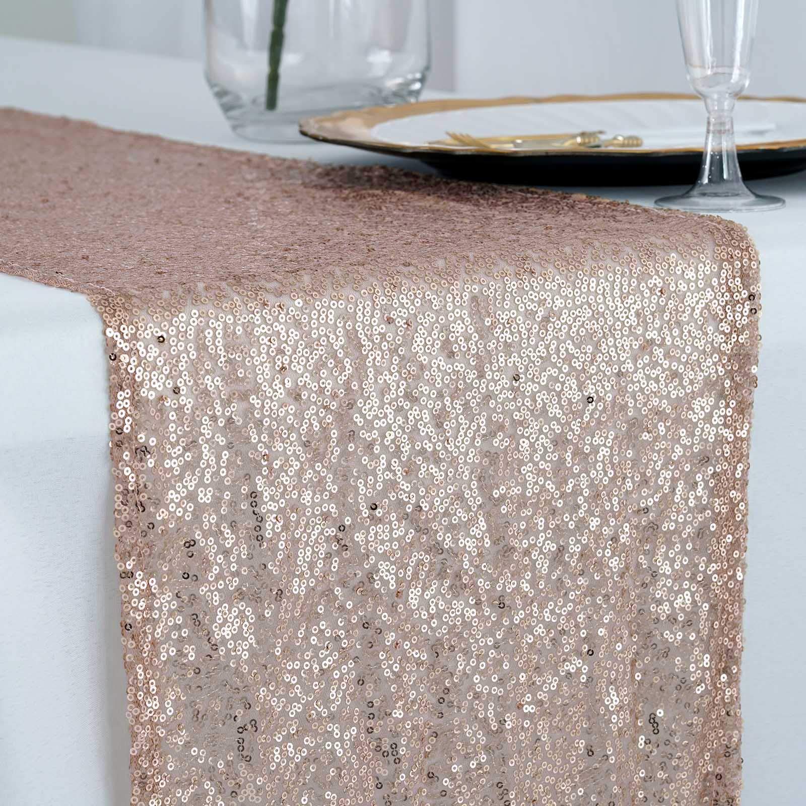 Blush Extra Wide Sequin Chair Sash - Elegant Wedding Decor, Party & Reception Table Runner, Perfect for Banquets, Bridal Showers & Special Events