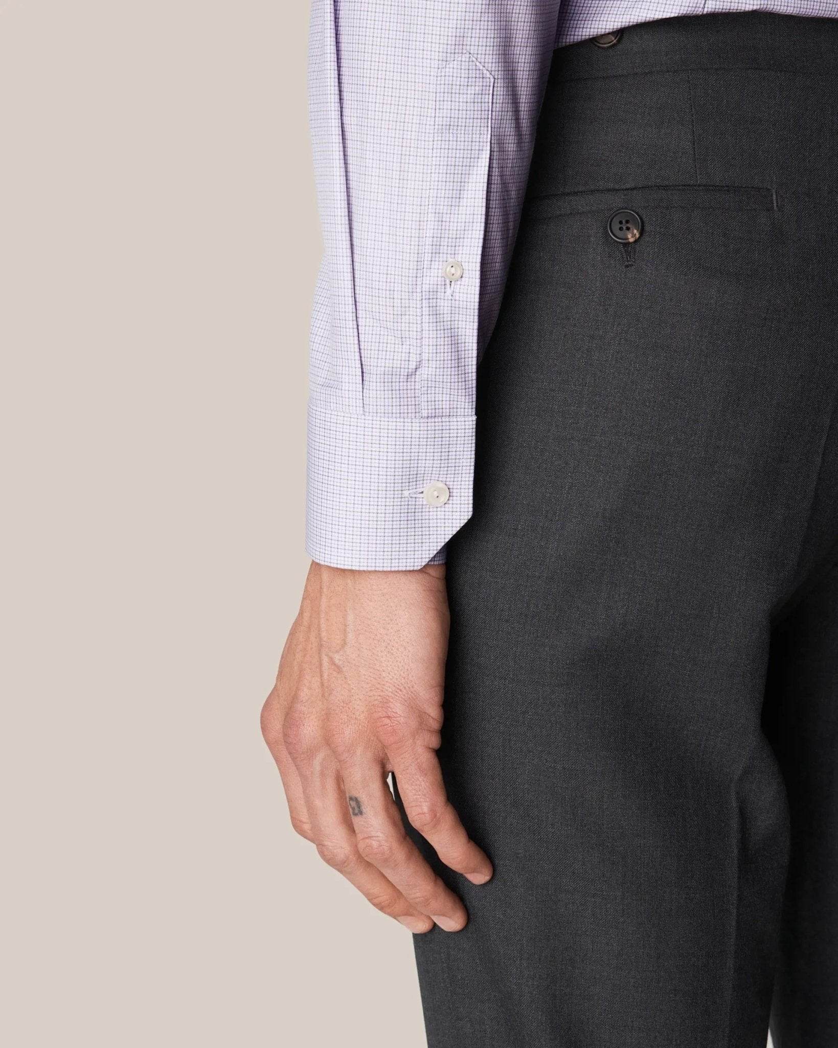 ETON Men's Micro Checked Blended Cotton Casual Shirt in Mid Purple | Comfortable Button Down Shirt for Office, Business & Smart Casual Outfits