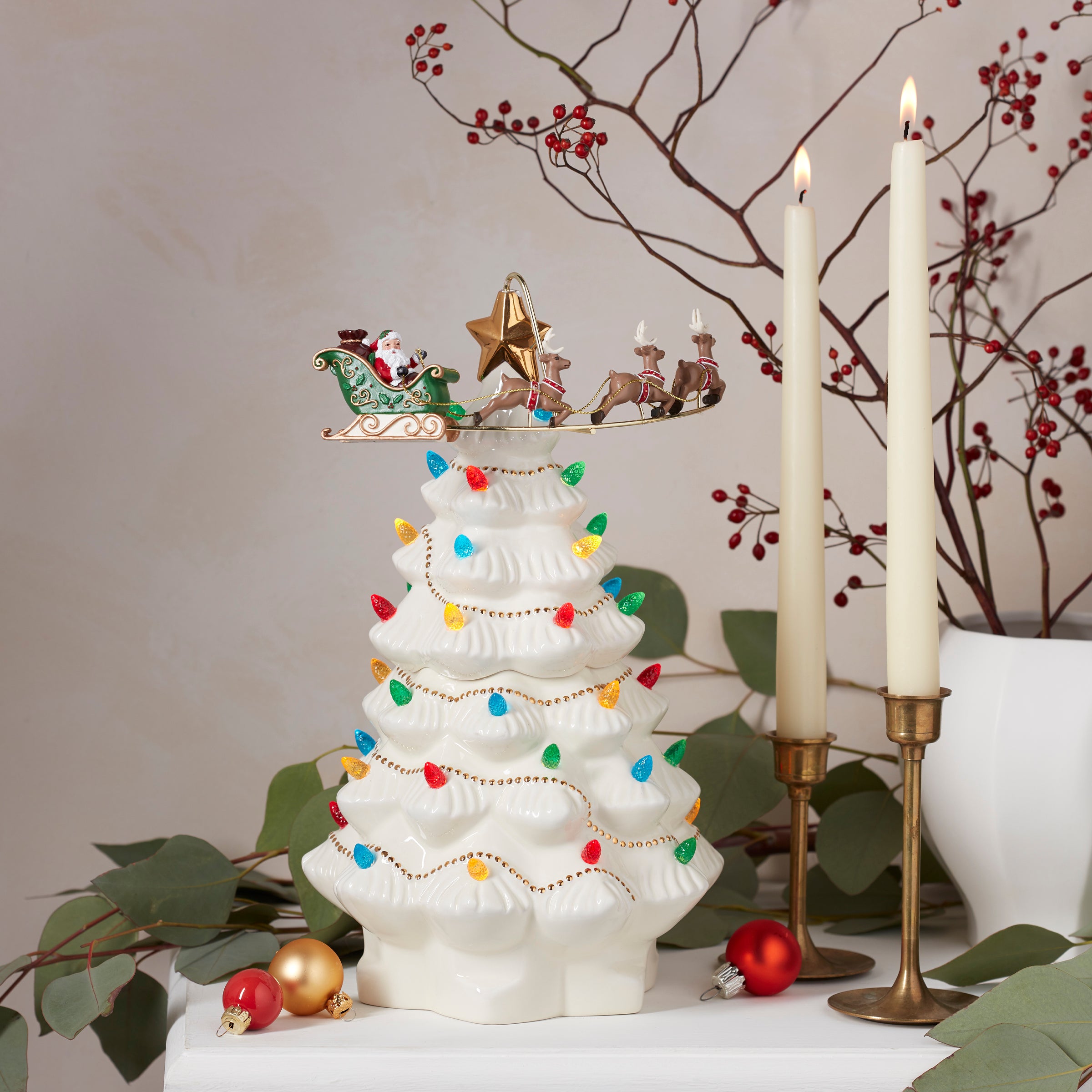 Christmas Tree with Santa Ornament - Festive Holiday Decor for Home, Office & Party | Treasured Traditions