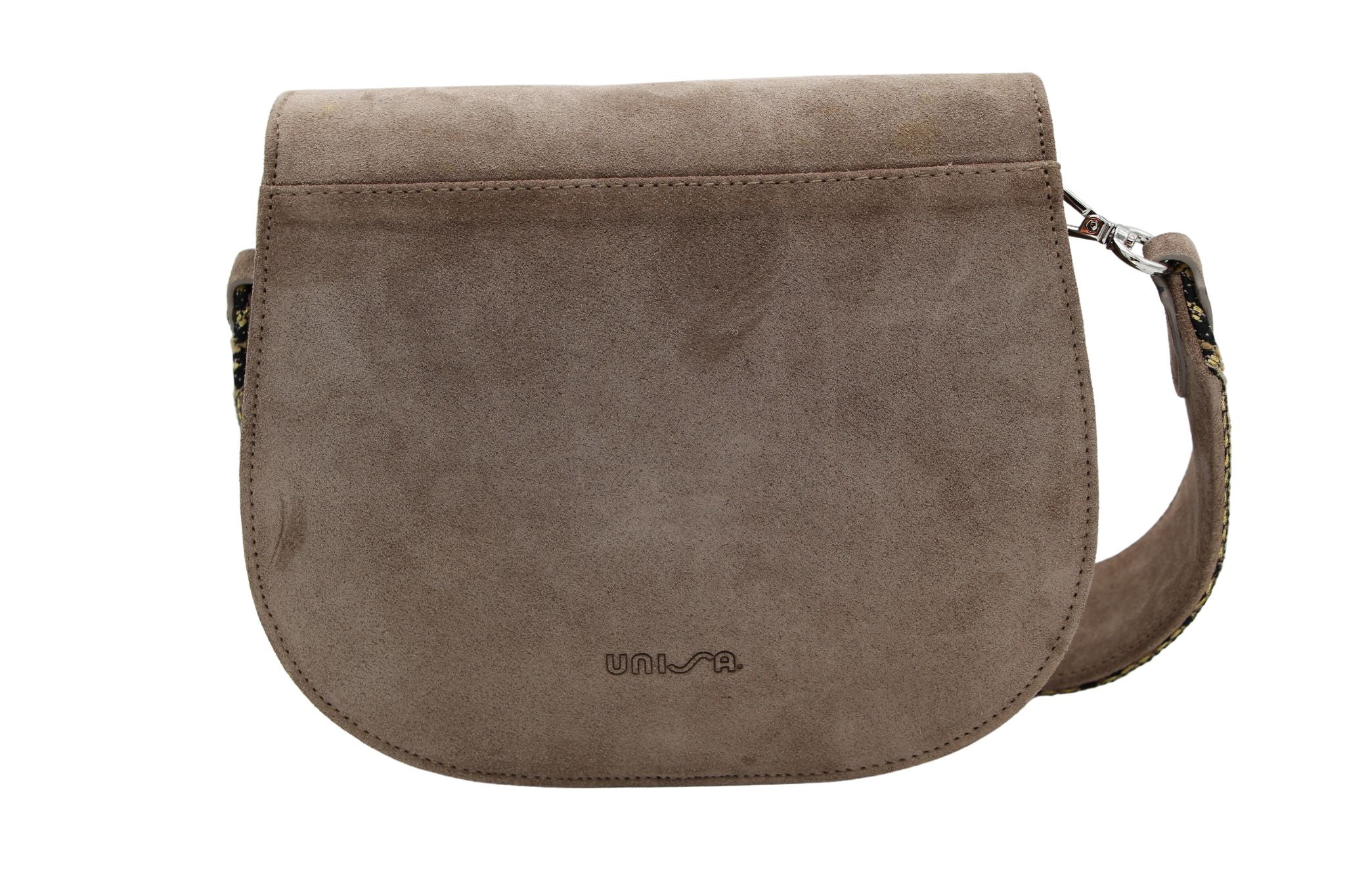 UNISA Taupe Suede Leather Saddle Bag ZFABIOLA - Stylish Crossbody Purse for Women, Perfect for Work, Travel & Everyday Use