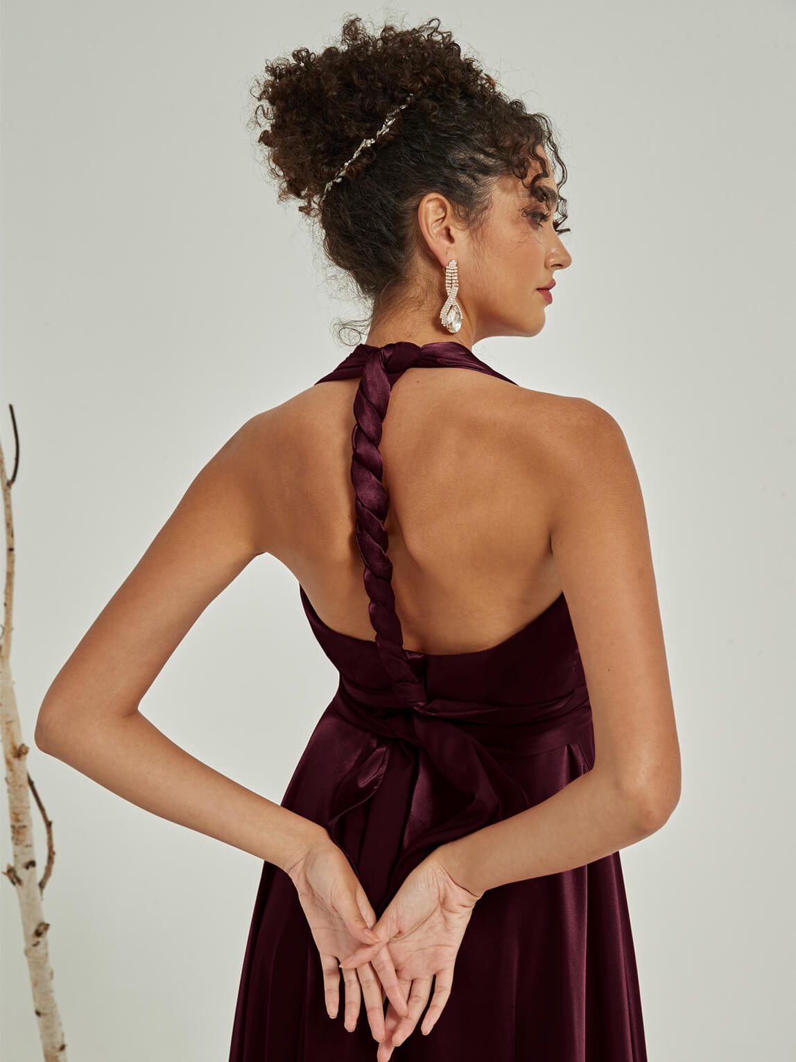 Elegant Cabernet Satin Convertible Bridesmaid Dress - Multi-Way Wrap A-Line Gown for Weddings, Prom & Formal Events