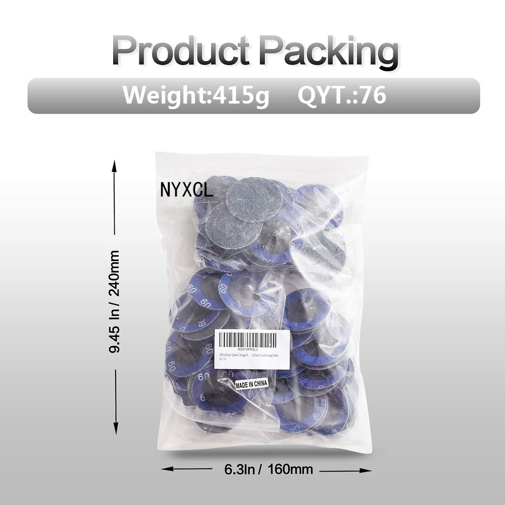 NYXCL Miroku 75-Piece 2-Inch Quick Change Disc Set - Zirconia Sanding Discs with 1/4