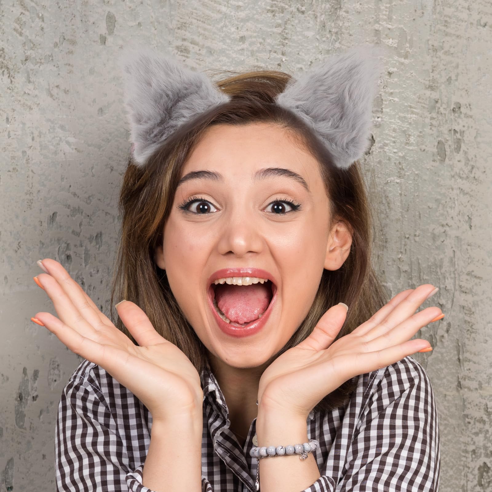 Lurrose Grey Fluffy Plush Cat Ears Headband - Soft Fox Ears Hair Hoop for Women & Girls | Cute Animal Party Hair Accessories | Perfect for Cosplay, Halloween, and Themed Events