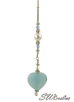 Aqua Heart Pearl Crystal Beaded Fan Pull - Elegant Ceiling Fan Chain Pull with Shimmering Pearls for Home Decor, Bedroom, Living Room & Vintage Style Interior Design