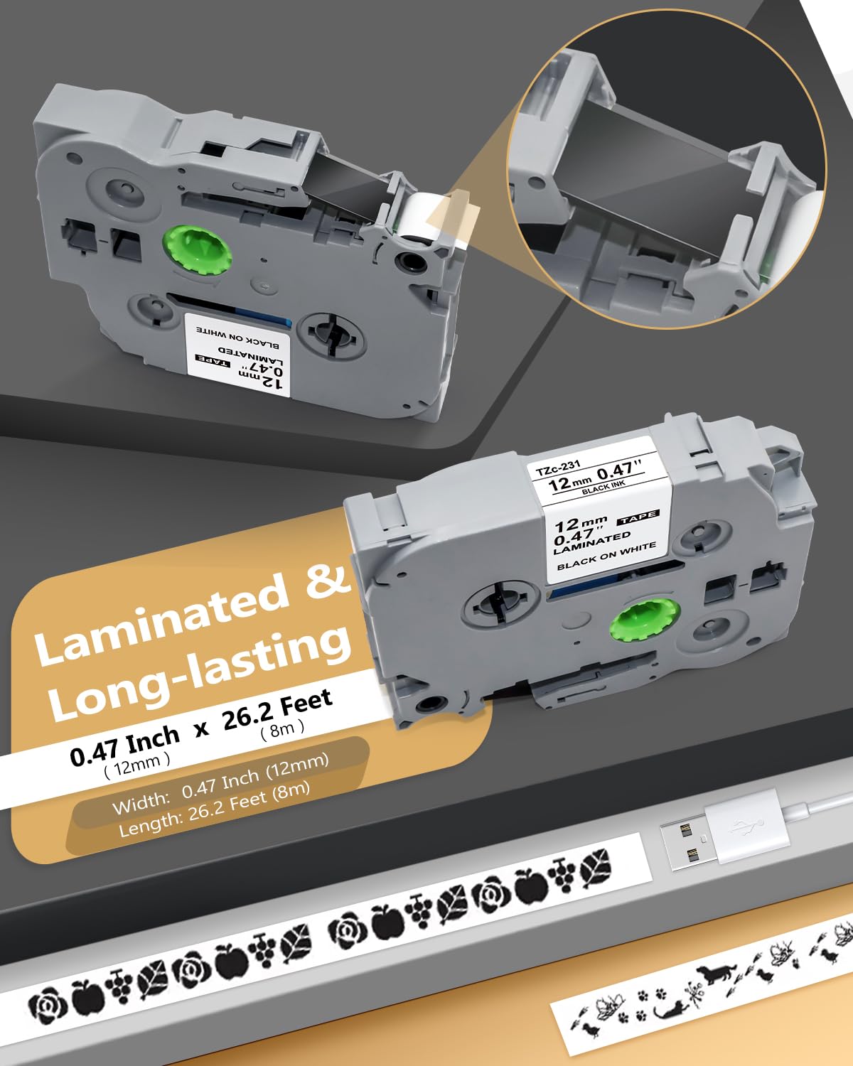 5 Pack Brother P-Touch Label Maker Tape Refills - TZe-231, TZe231, TZe, TZ Tape (12mm/1/2 Inch) - Black on White - Compatible with PT-2040, PTD210, PTD400AD - Perfect for Office Organization, Shipping Labels & Home Storage