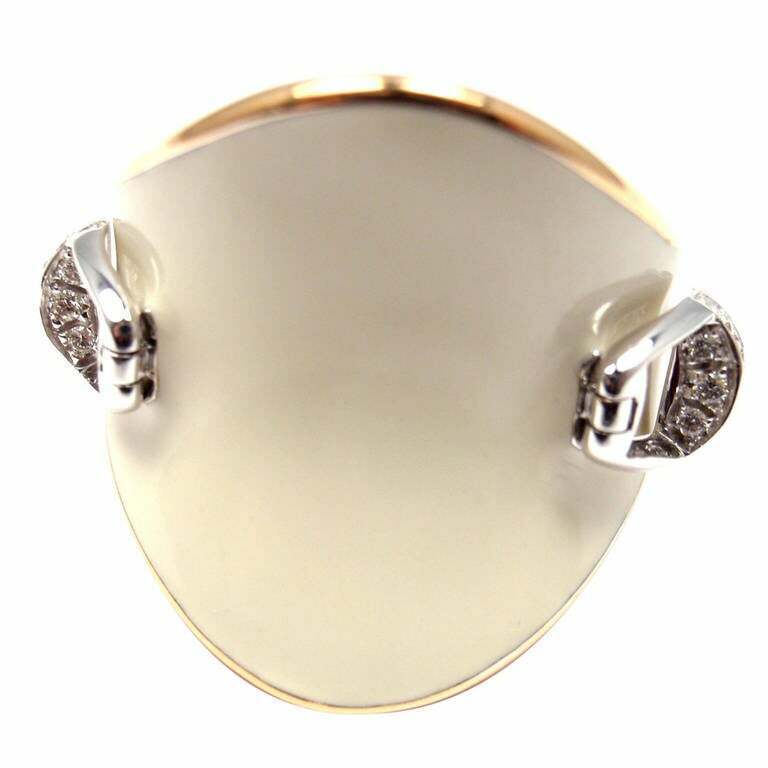 Authentic Roberto Coin 18k Rose Gold Saddle Stirrup Diamond Enamel Ring for Women - Elegant Jewelry Gift for Wedding, Anniversary & Special Occasions
