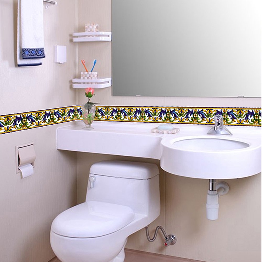 Yifely Prepasted Floral Leaf Wallpaper Border Roll - Self-Adhesive Peel & Stick Wall Decor for Bathroom, Bedroom, Kitchen, Nursery - Easy DIY Home Renovation & Interior Design Upgrade