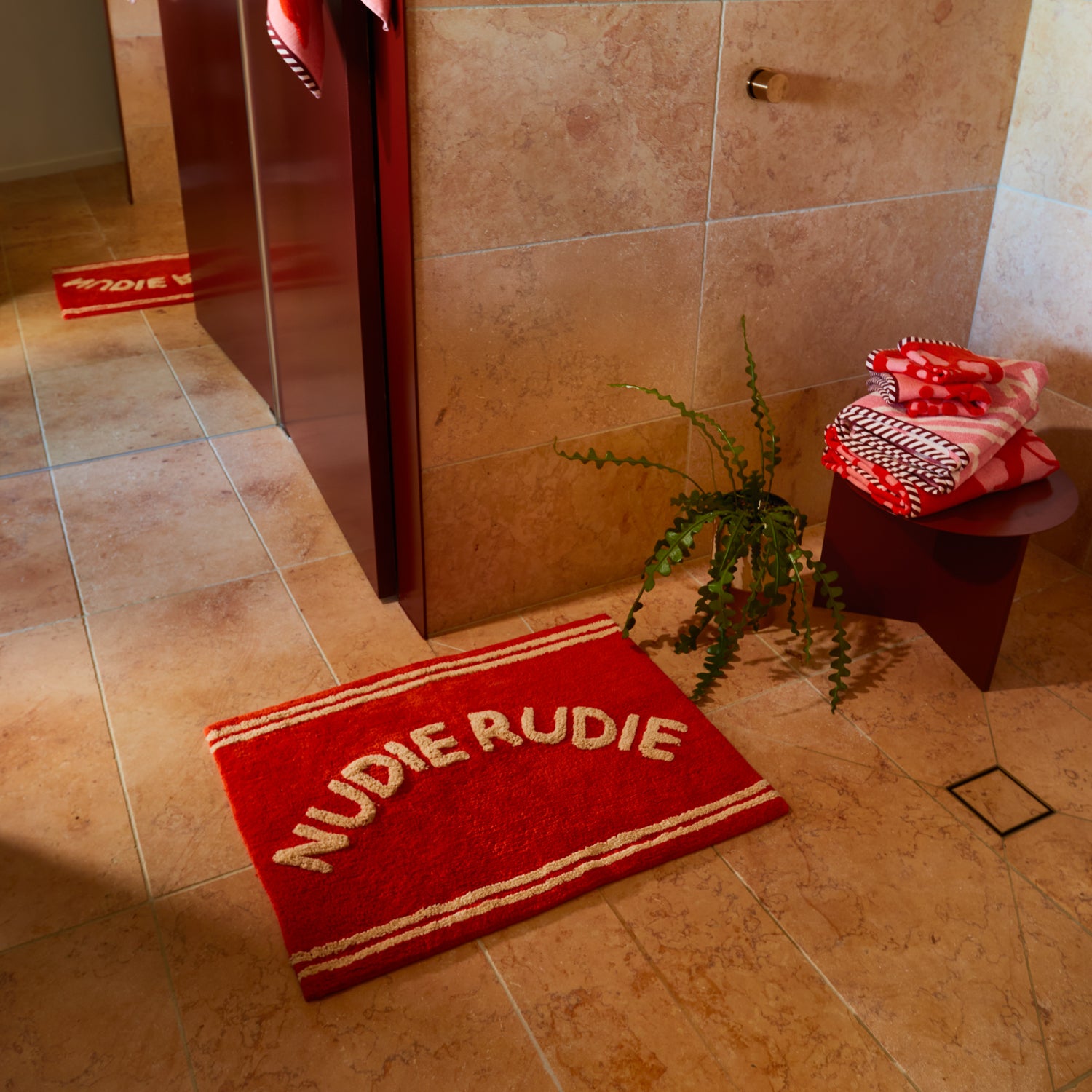Elba Nudie Bath Mat - Soft Non-Slip Absorbent Bathroom Rug for Shower & Tub - Cherry Red - Perfect for Bathroom, Spa & Home Decor