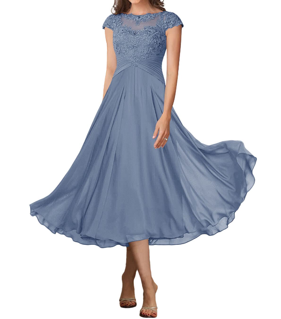 Elegant Lace Tea-Length Wedding Guest Dress for Women - Chiffon Formal Evening Gown for Mother of the Bride - Perfect for Weddings, Parties & Special Occasions