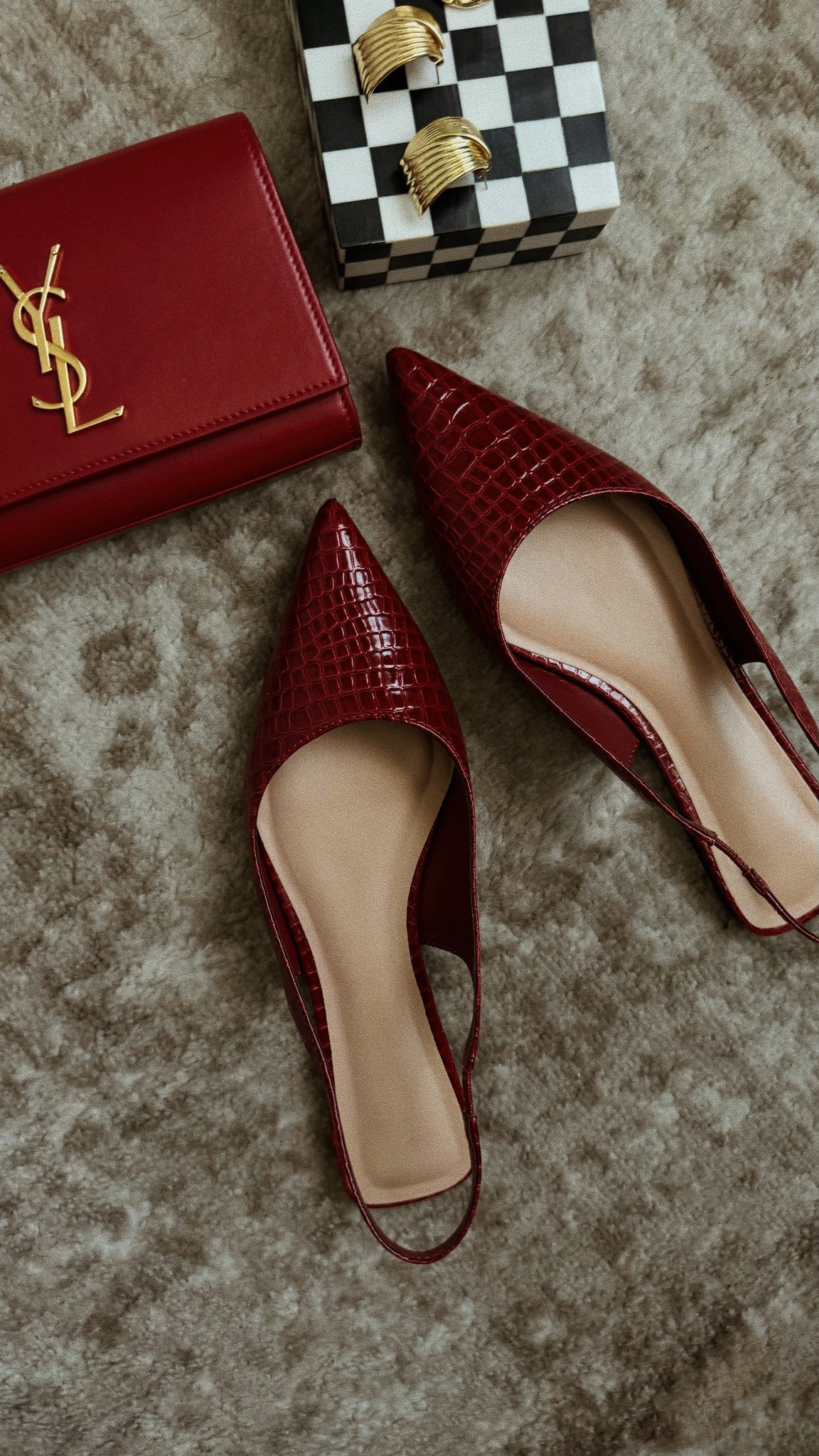 Ashlyn Pointed Toe Flats for Women - Cherry Croc Embossed Leather Ballet Shoes - Comfortable Work Flats for Office, Business & Formal Occasions