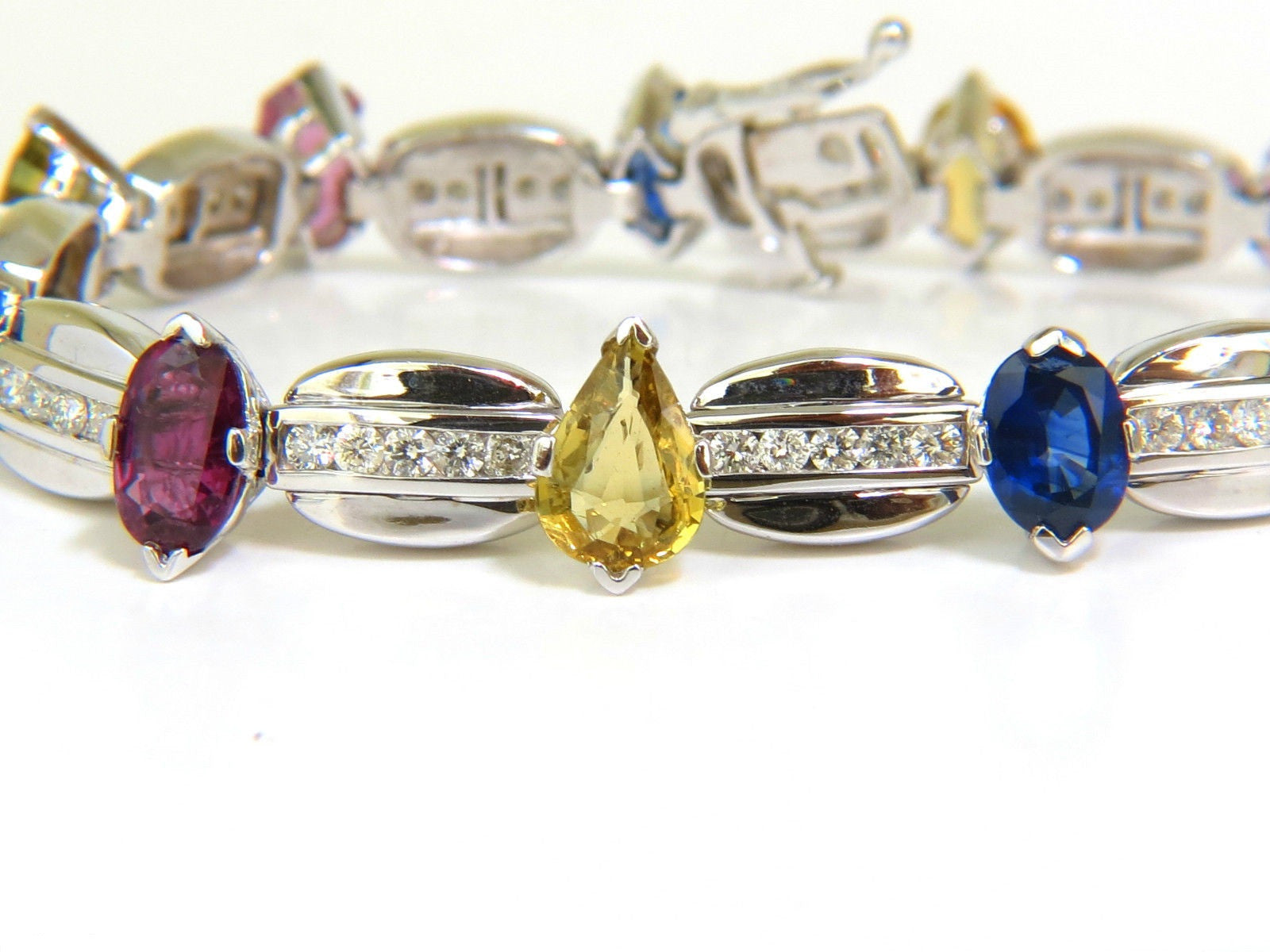 8.25CT Natural Vivid Color Sapphire & Diamond Bracelet in 14K Gold - Elegant Jewelry for Women, Perfect for Weddings, Anniversaries & Special Occasions