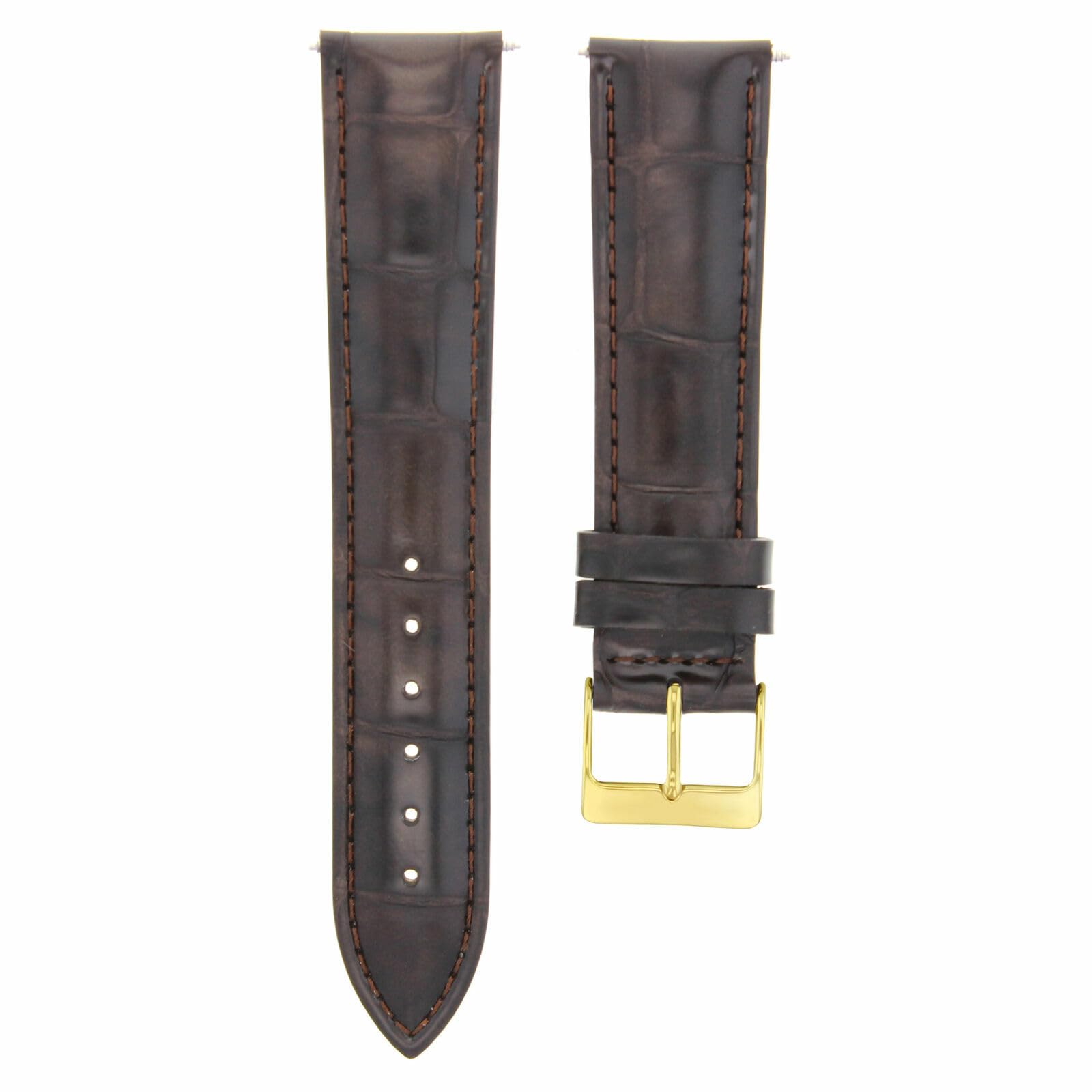 19mm Genuine Leather Watch Band Strap for Omega Speedmaster & Seamaster - Dark Brown with Gold Buckle | Replacement Watch Strap for Men's Luxury Watches | Perfect for Business, Casual & Formal Occasions