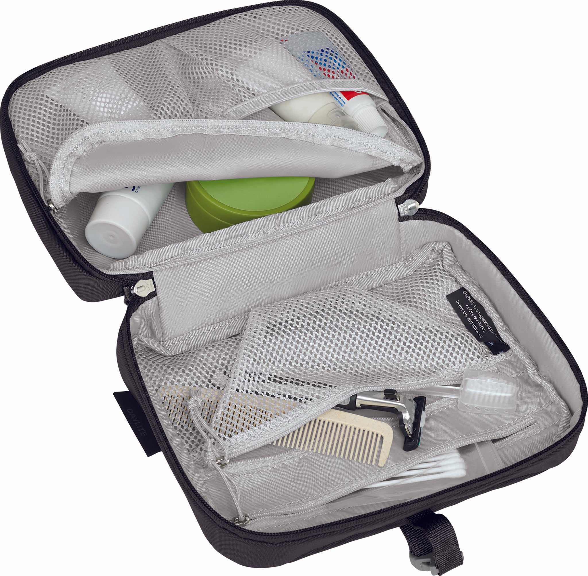 Osprey Daylite Hanging Toiletry Kit - Water-Resistant Travel Organizer with Multiple Pockets (Black) - Perfect for Camping, Hiking & Air Travel