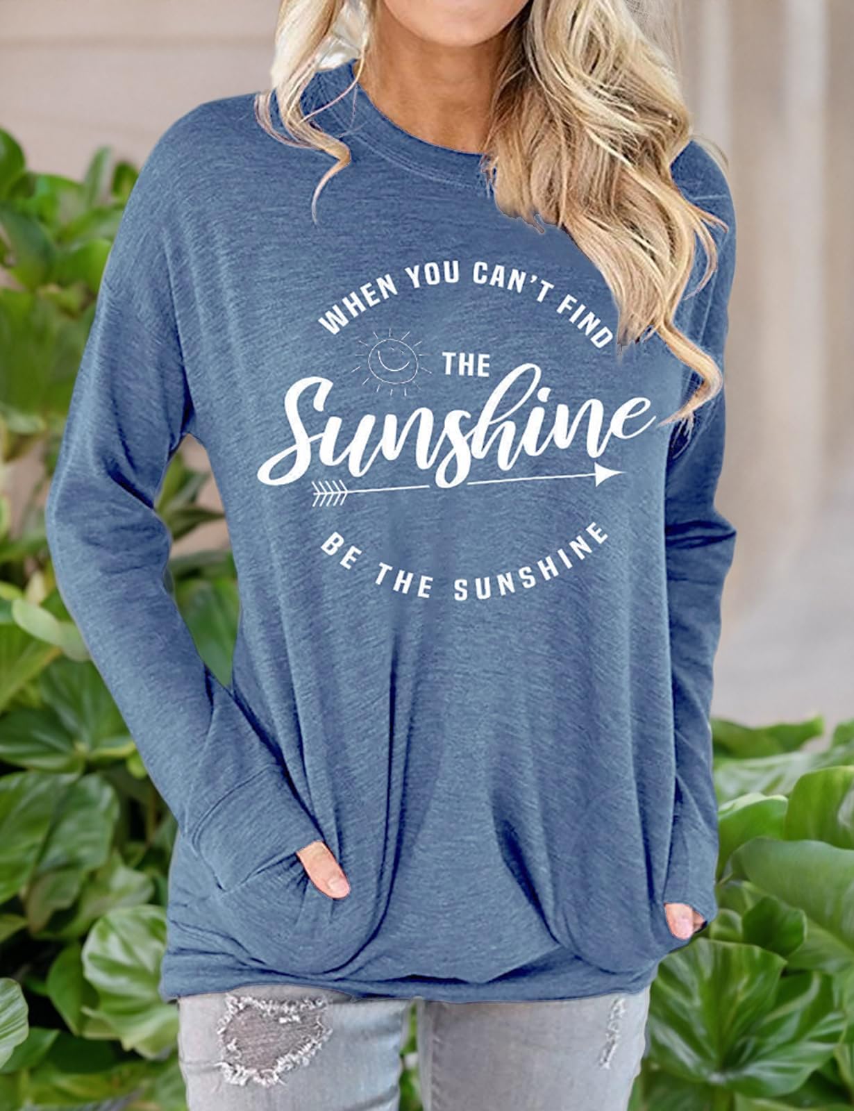Muicy Women's Sunshine Shirt - Casual Long Sleeve Tunic Top with Pockets | Trendy Loose Fit Sweatshirt for Women | Perfect for Work, Weekend Outings & Travel