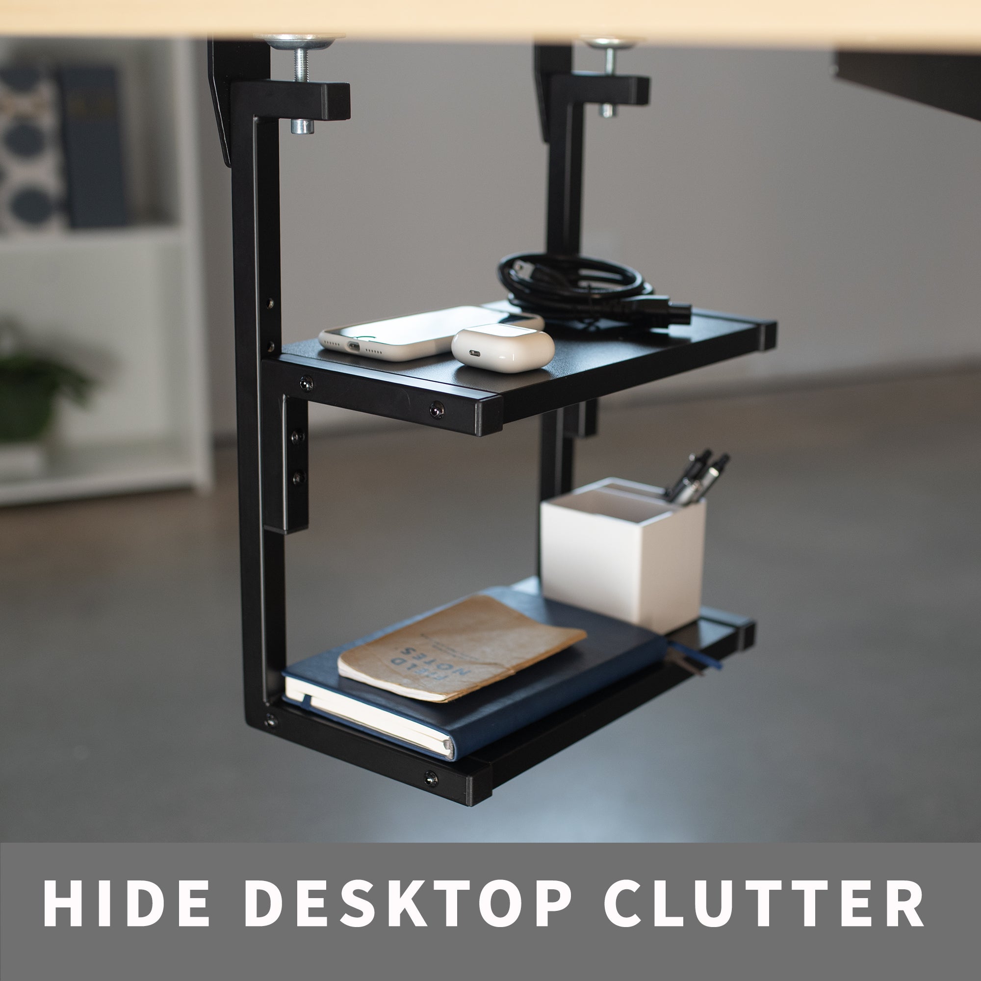 Heavy Duty Above/Below Clamp-On Dual Shelf Organizer - Space Saving Storage Solution for Kitchen, Bathroom, Garage & Office Organization
