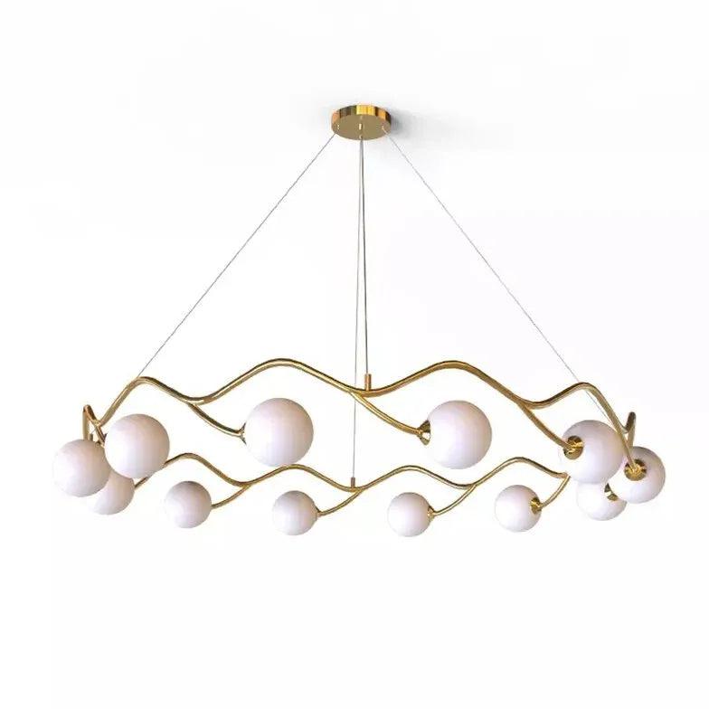 Modern Wave Shaped White Glass Ball Chandelier - Elegant Ceiling Light Fixture for Dining Room, Bedroom & Living Room Decor